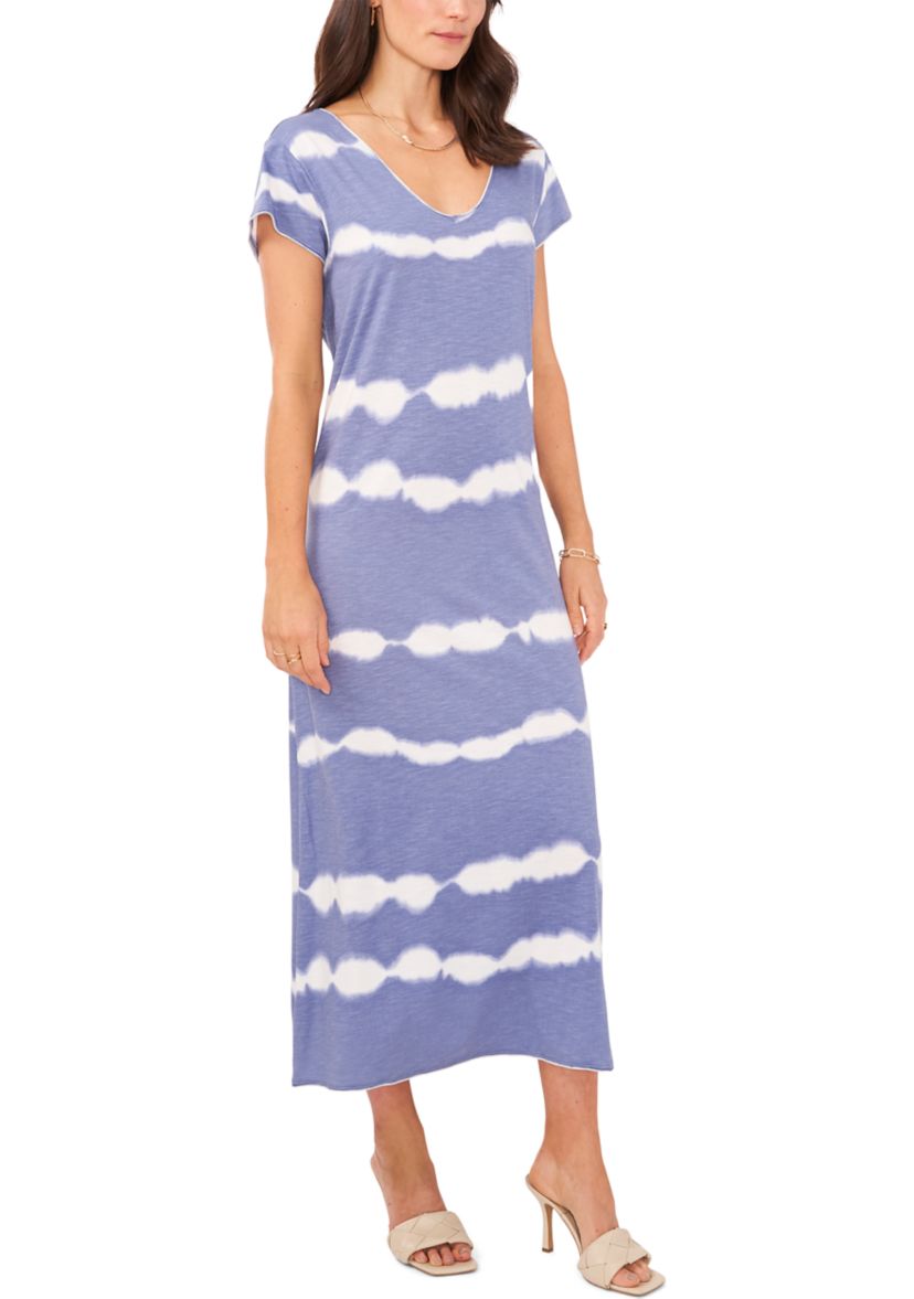 Womens Cap Sleeve Tie Dye Stripe Maxi Dress
