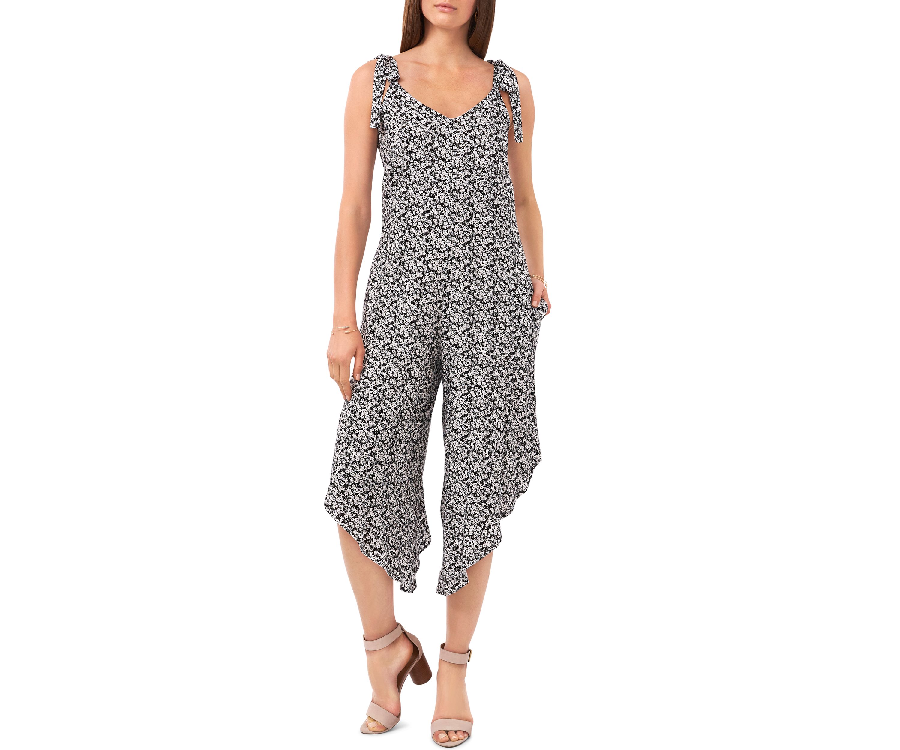Womens Sleeveless Floral Cropped Jumpsuit 