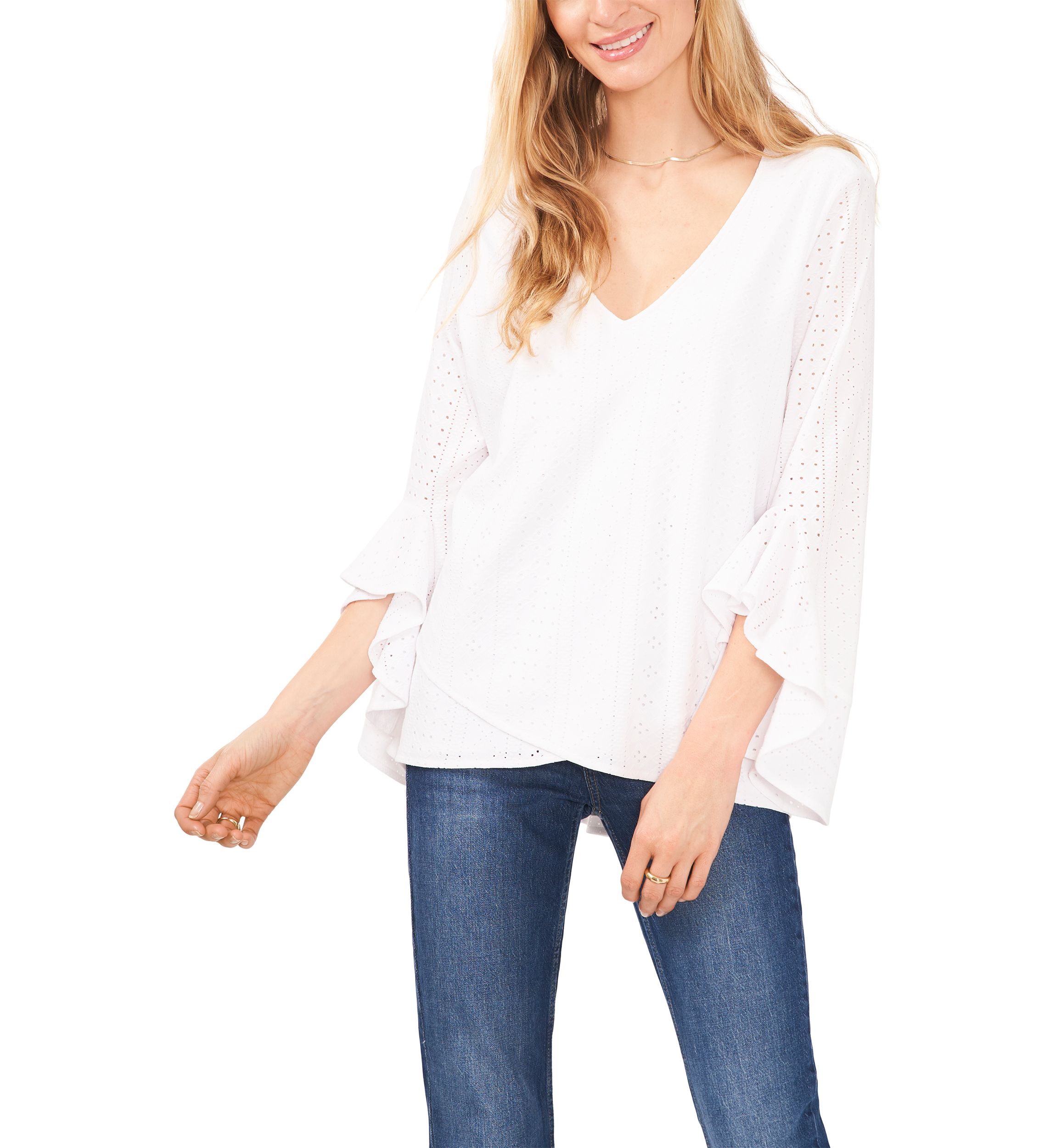 Womens Flutter Sleeve V-Neck Top