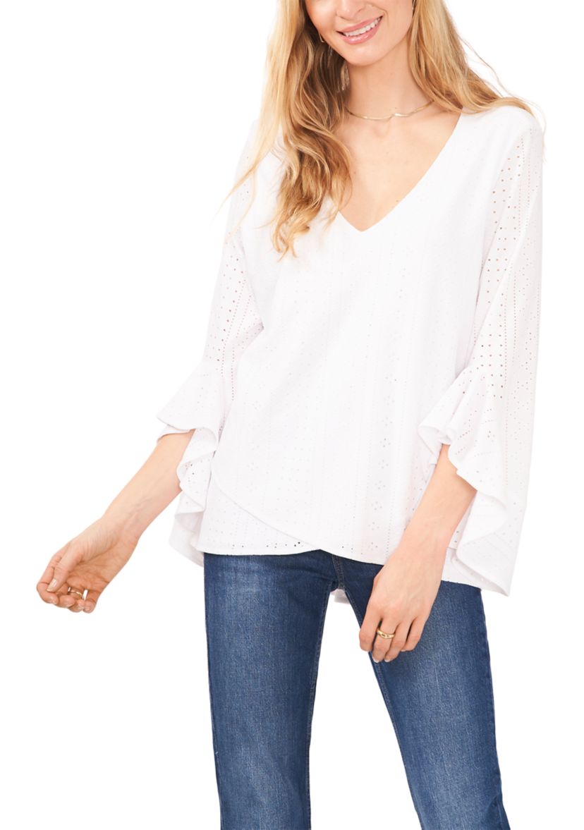 Womens Flutter Sleeve V-Neck Top