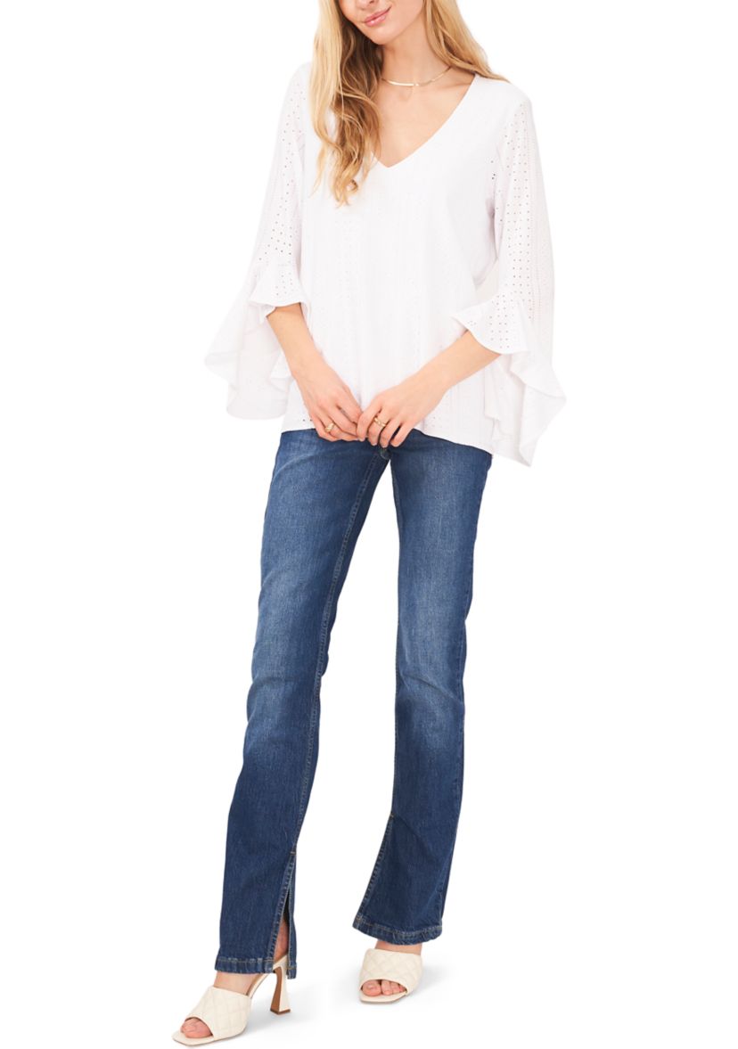 Womens Flutter Sleeve V-Neck Top