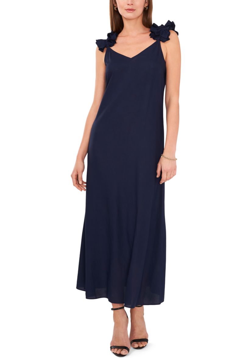 Womens Tie Shoulder Ruffle Dress