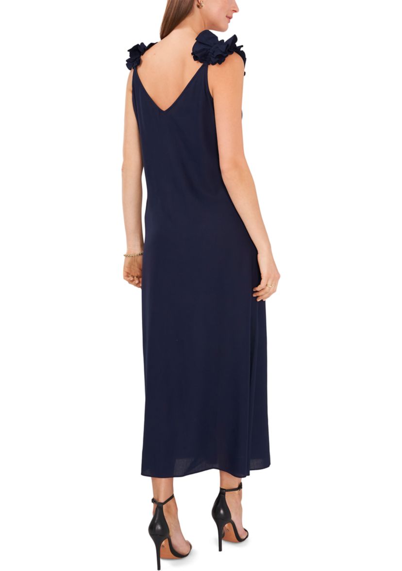 Womens Tie Shoulder Ruffle Dress