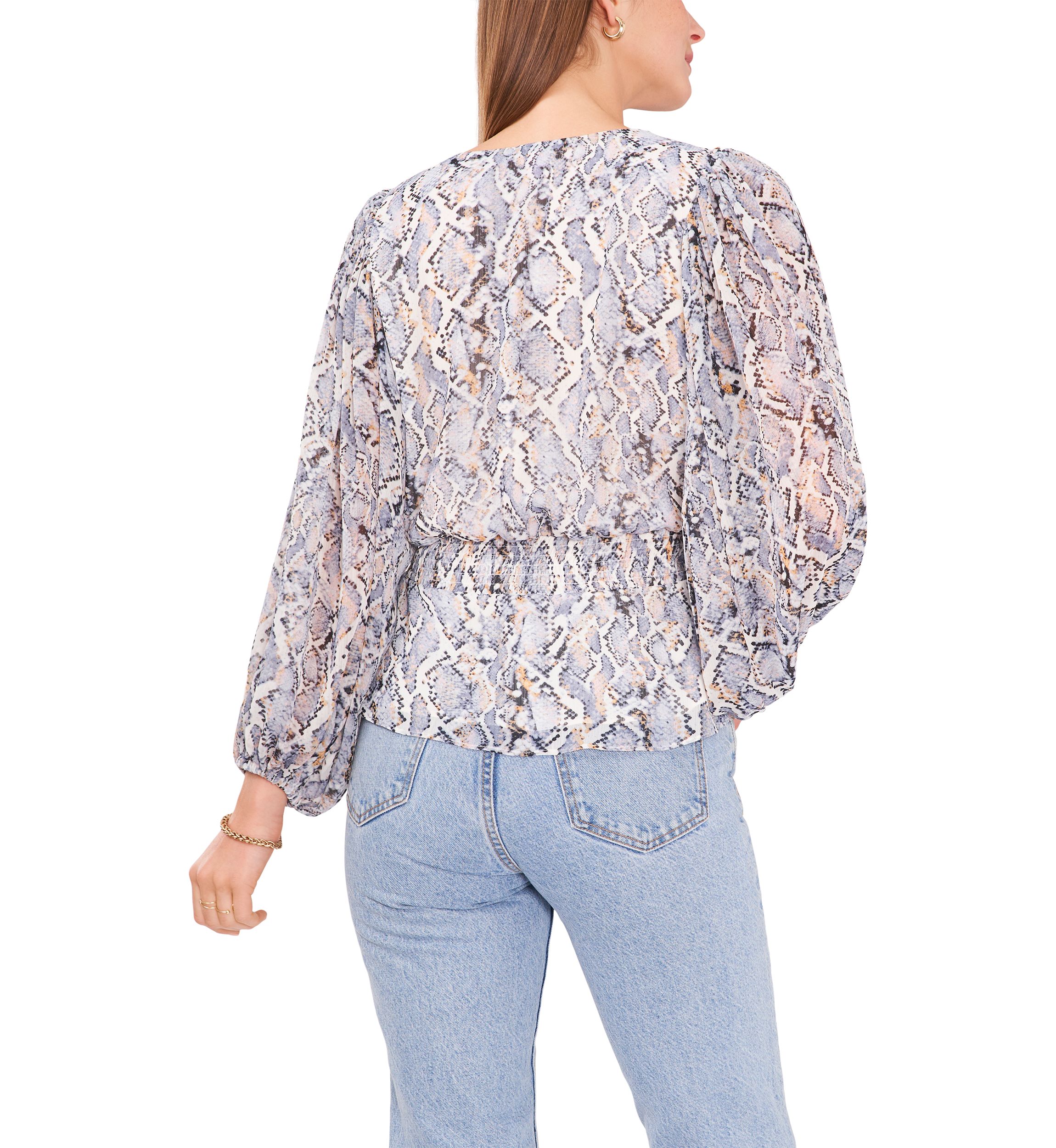 Womens Long Sleeve V-Neck Snake Print Blouse