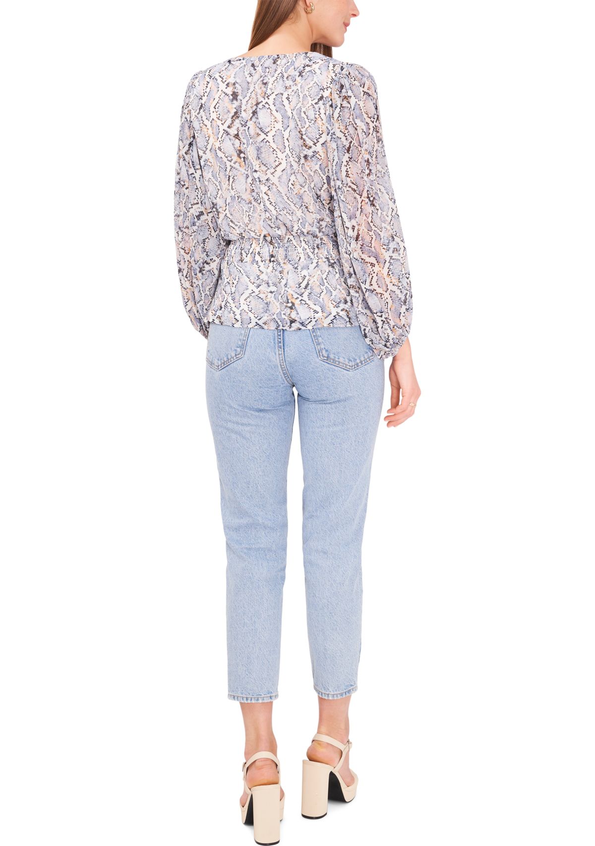 Womens Long Sleeve V-Neck Snake Print Blouse