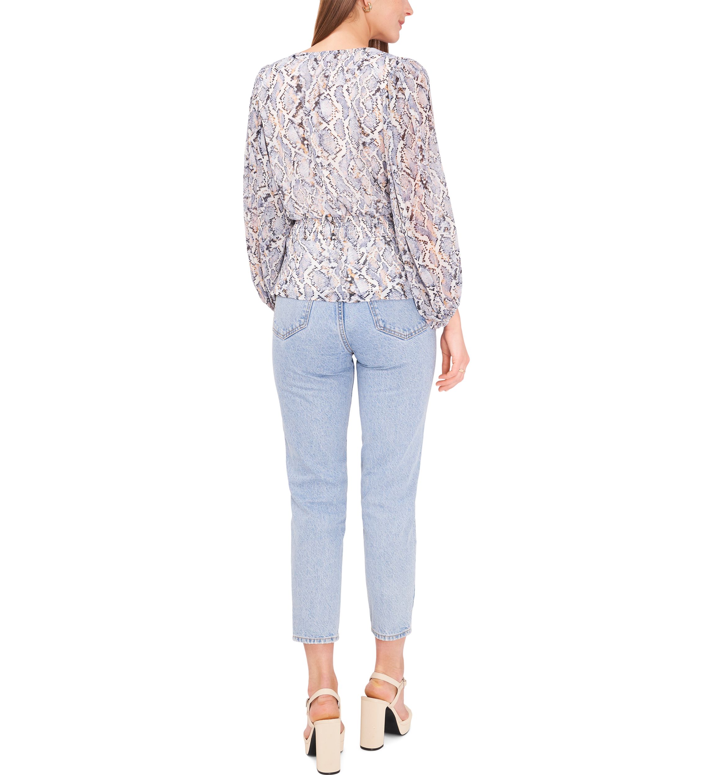 Womens Long Sleeve V-Neck Snake Print Blouse