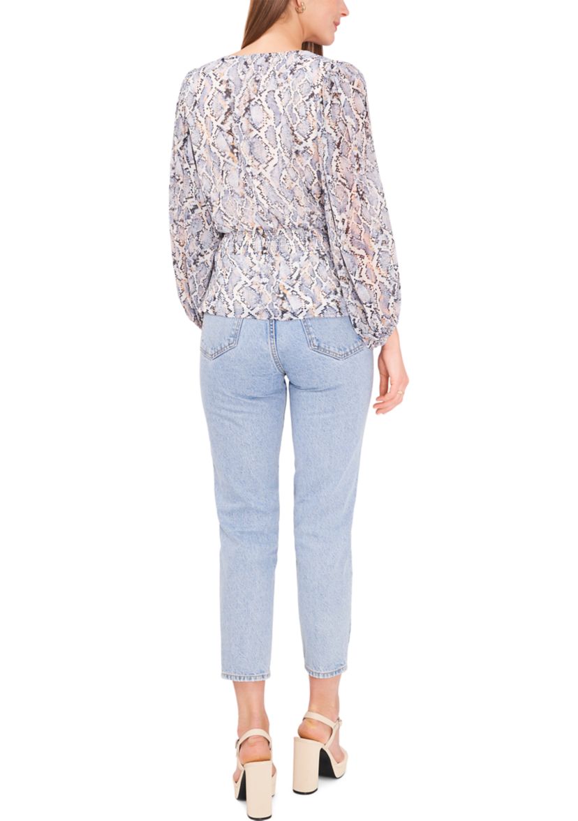 Womens Long Sleeve V-Neck Snake Print Blouse