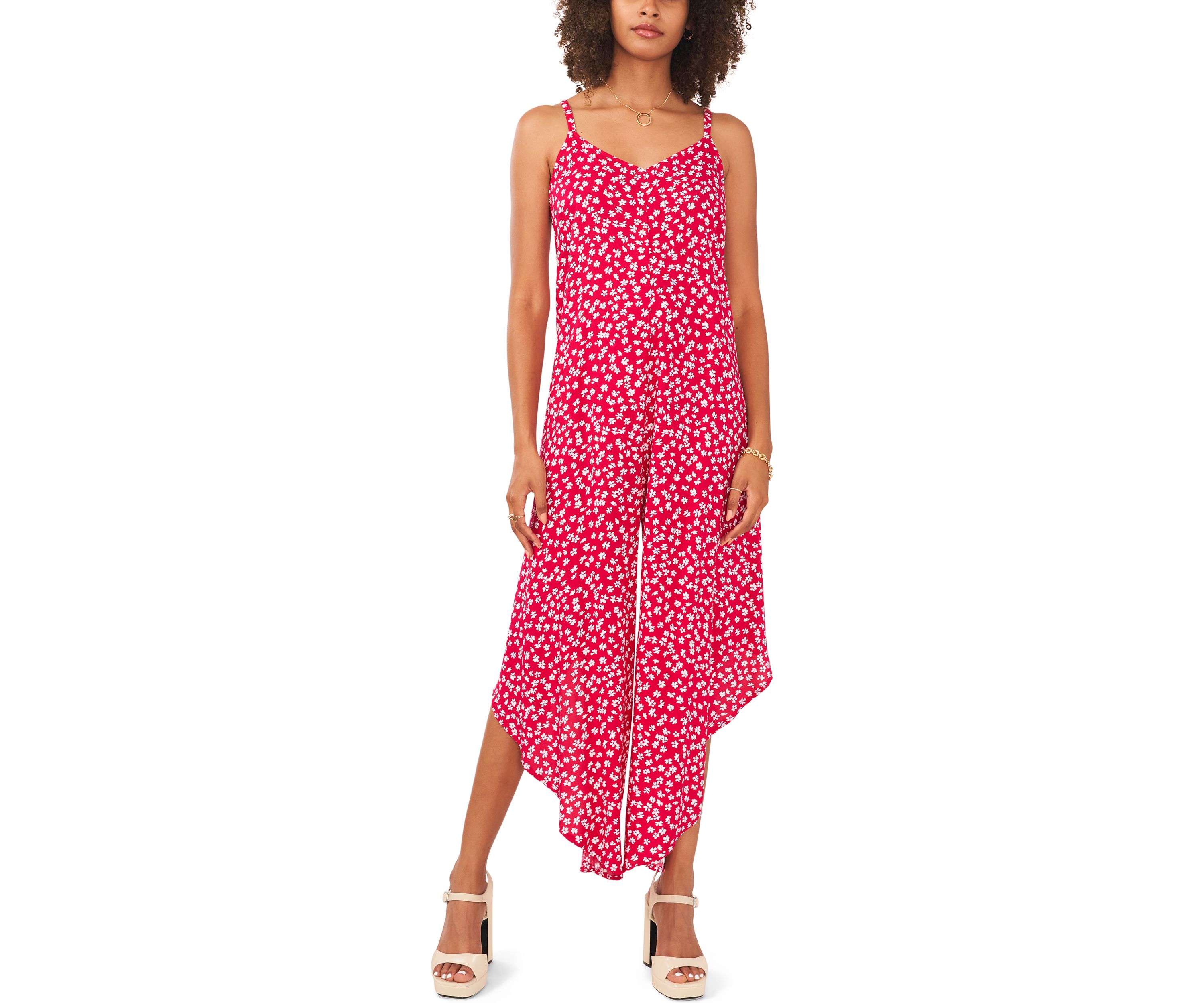 Womens Wide Flare Printed Challis Jumpsuit