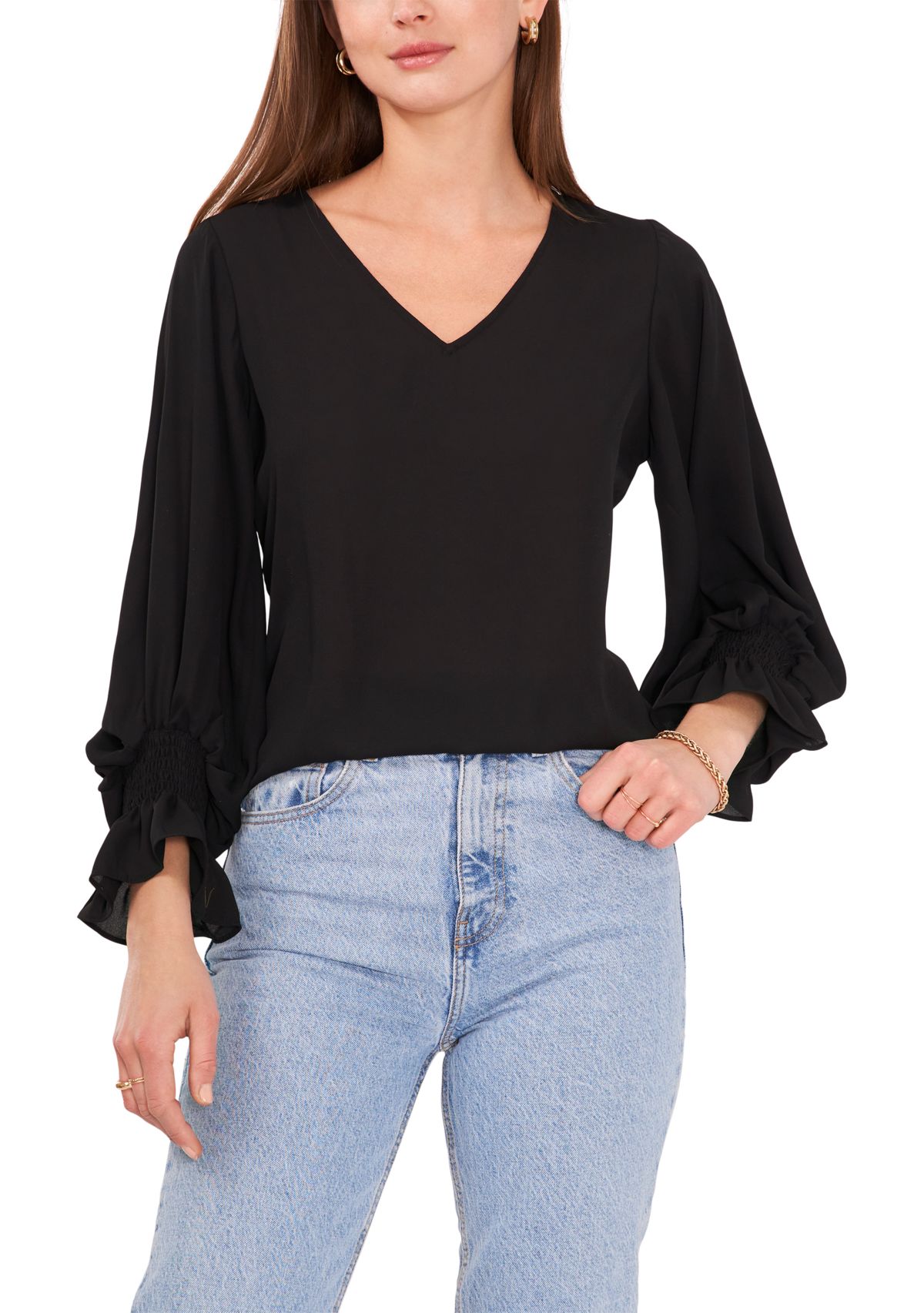 Womens Long Blouson Sleeve Blouse 