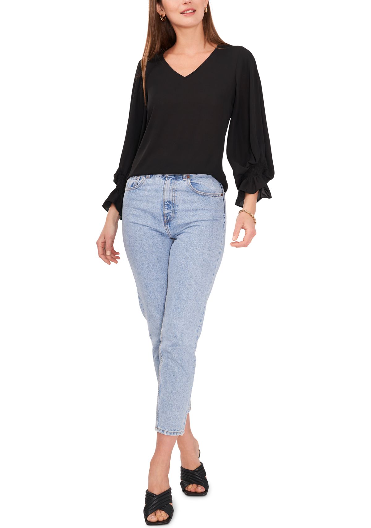 Womens Long Blouson Sleeve Blouse 