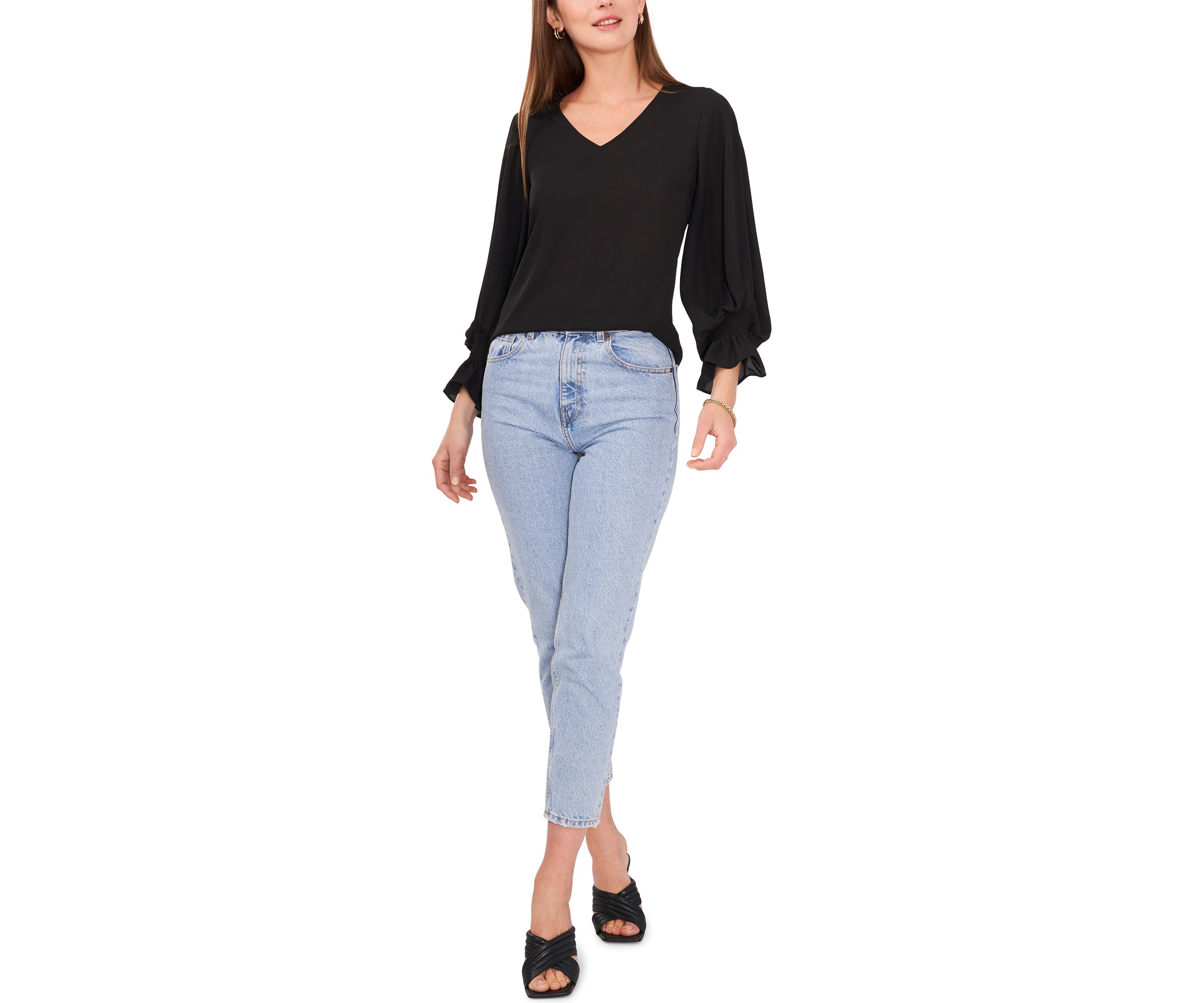 Womens Long Blouson Sleeve Blouse 