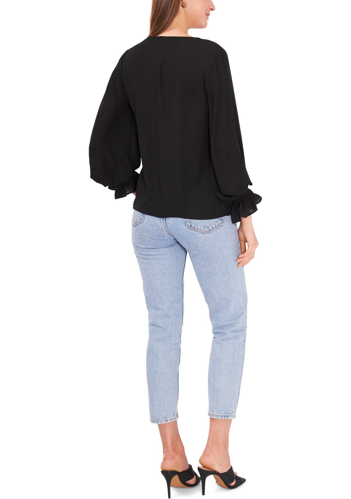 Womens Long Blouson Sleeve Blouse 