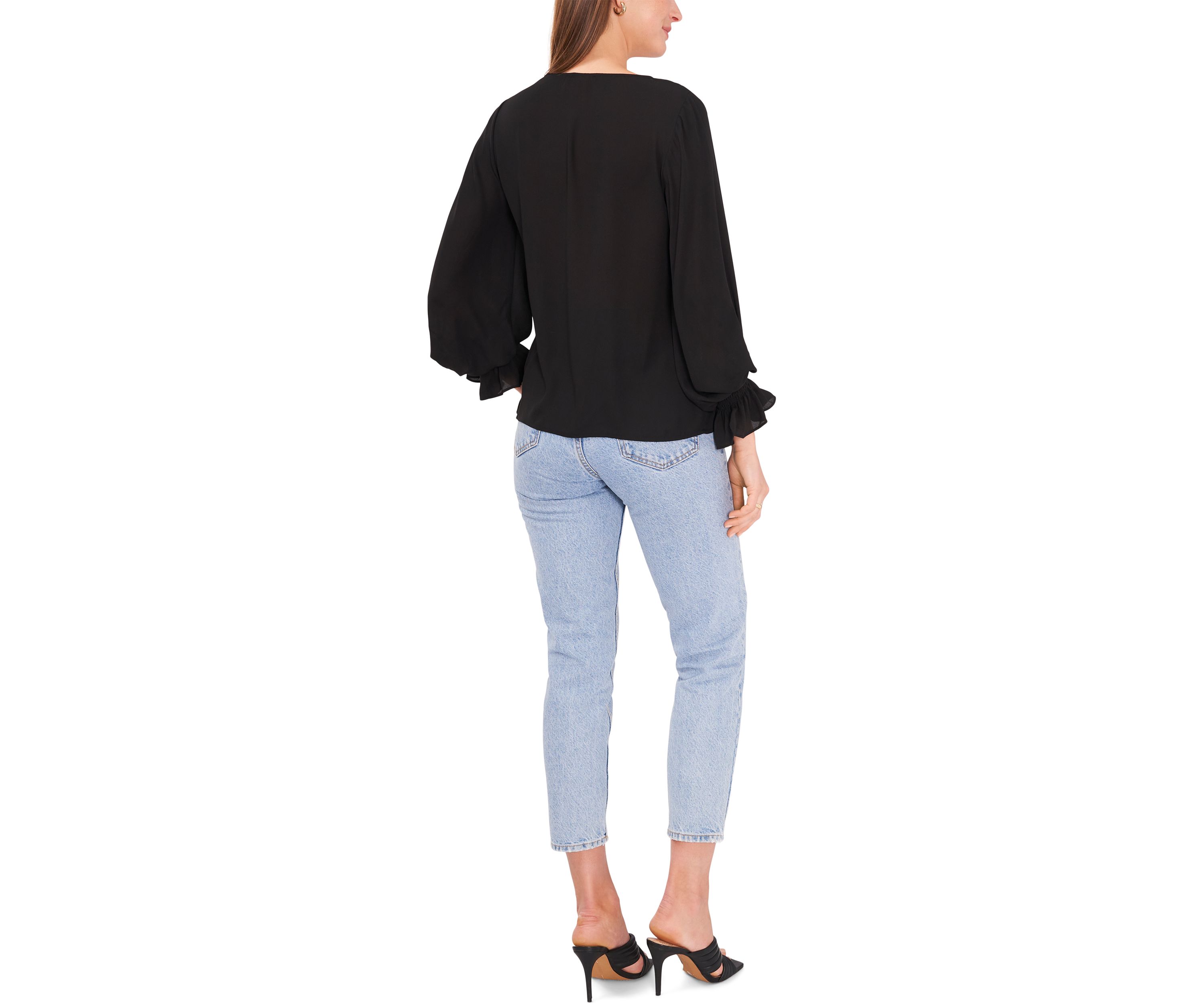 Womens Long Blouson Sleeve Blouse 