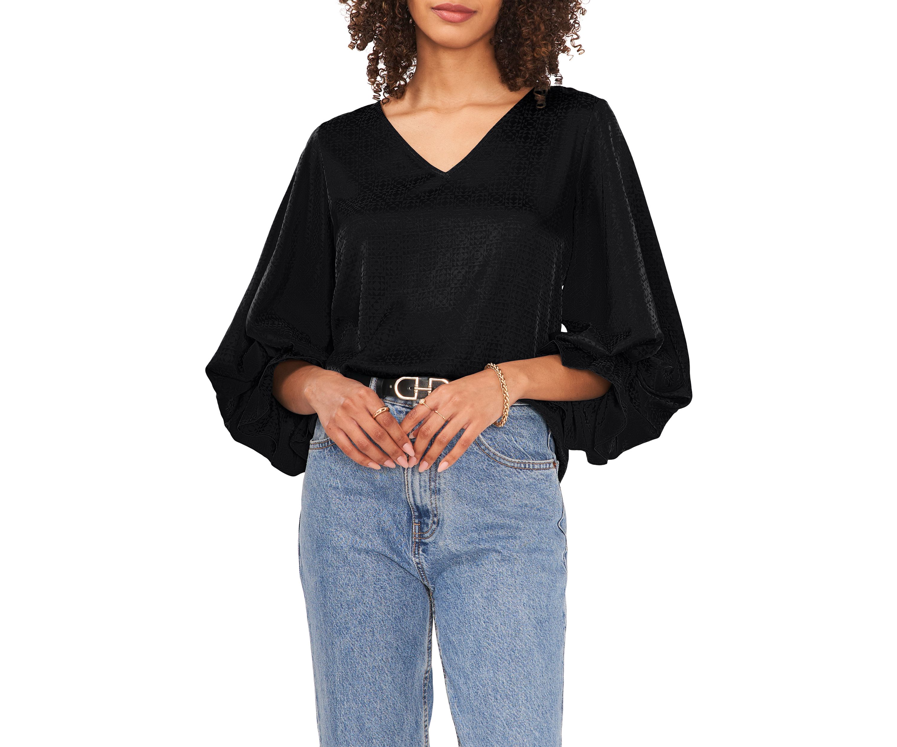 Womens Bubble Sleeve Jacquard Top 