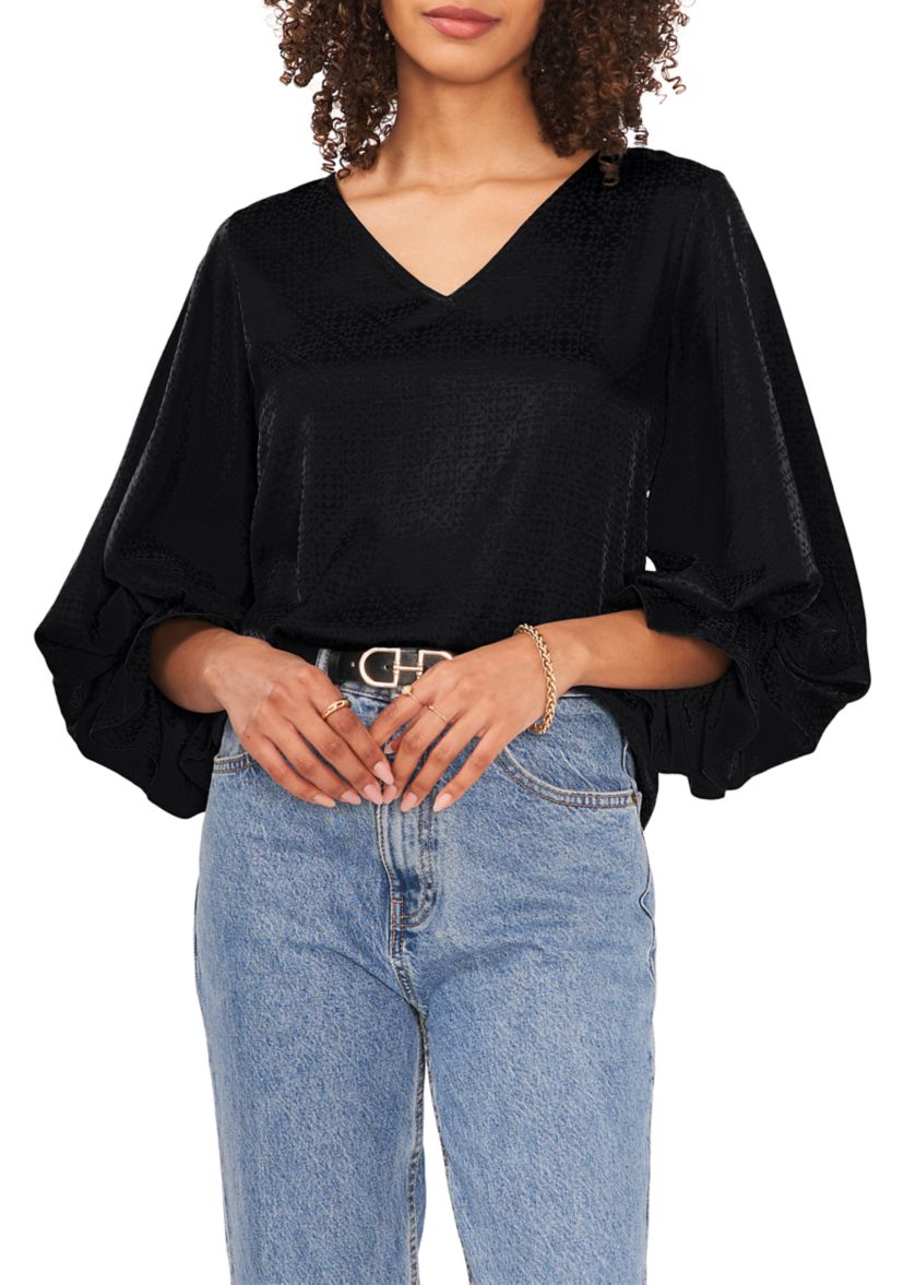 Womens Bubble Sleeve Jacquard Top 