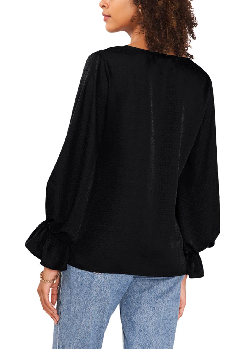 Womens Bubble Sleeve Jacquard Top 