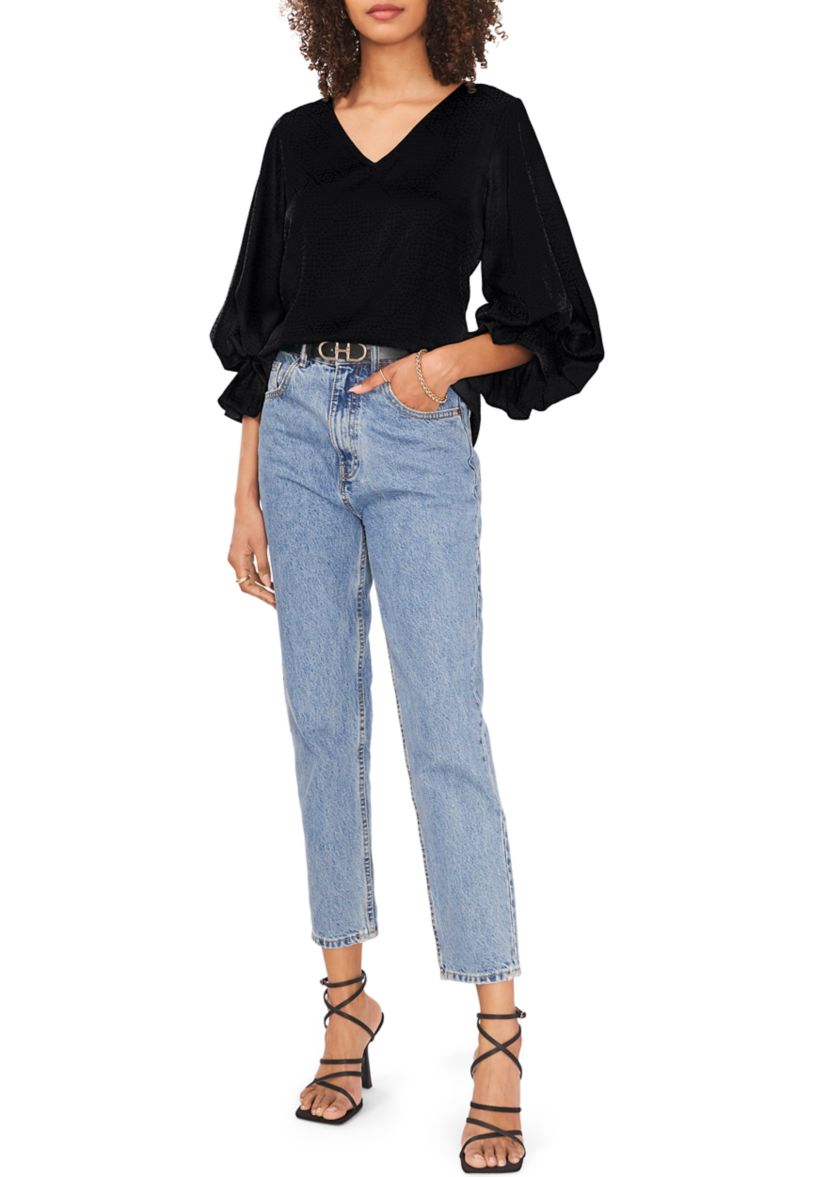 Womens Bubble Sleeve Jacquard Top 
