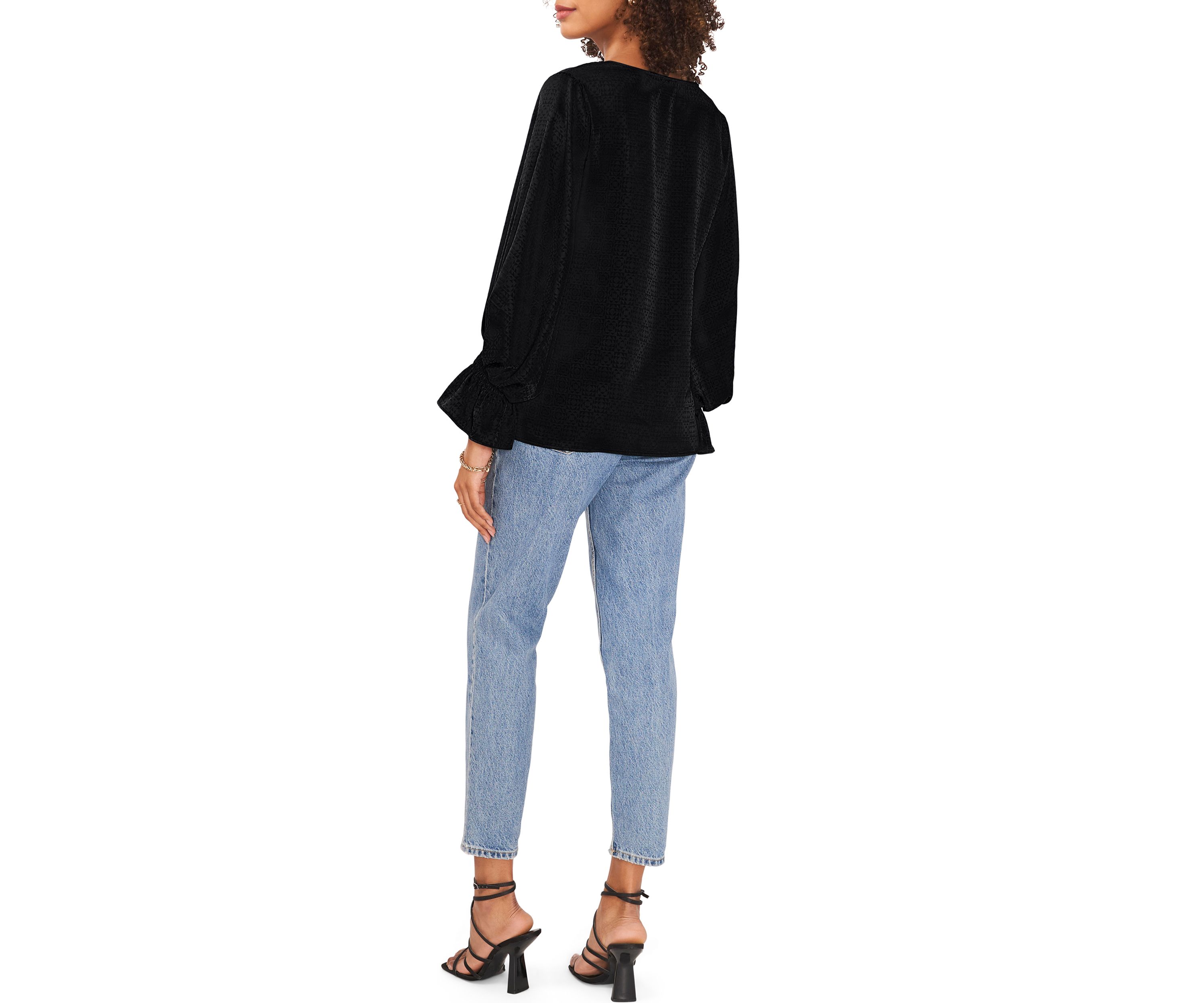 Womens Bubble Sleeve Jacquard Top 