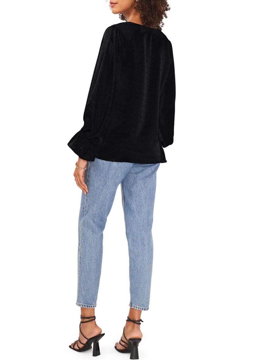 Womens Bubble Sleeve Jacquard Top 