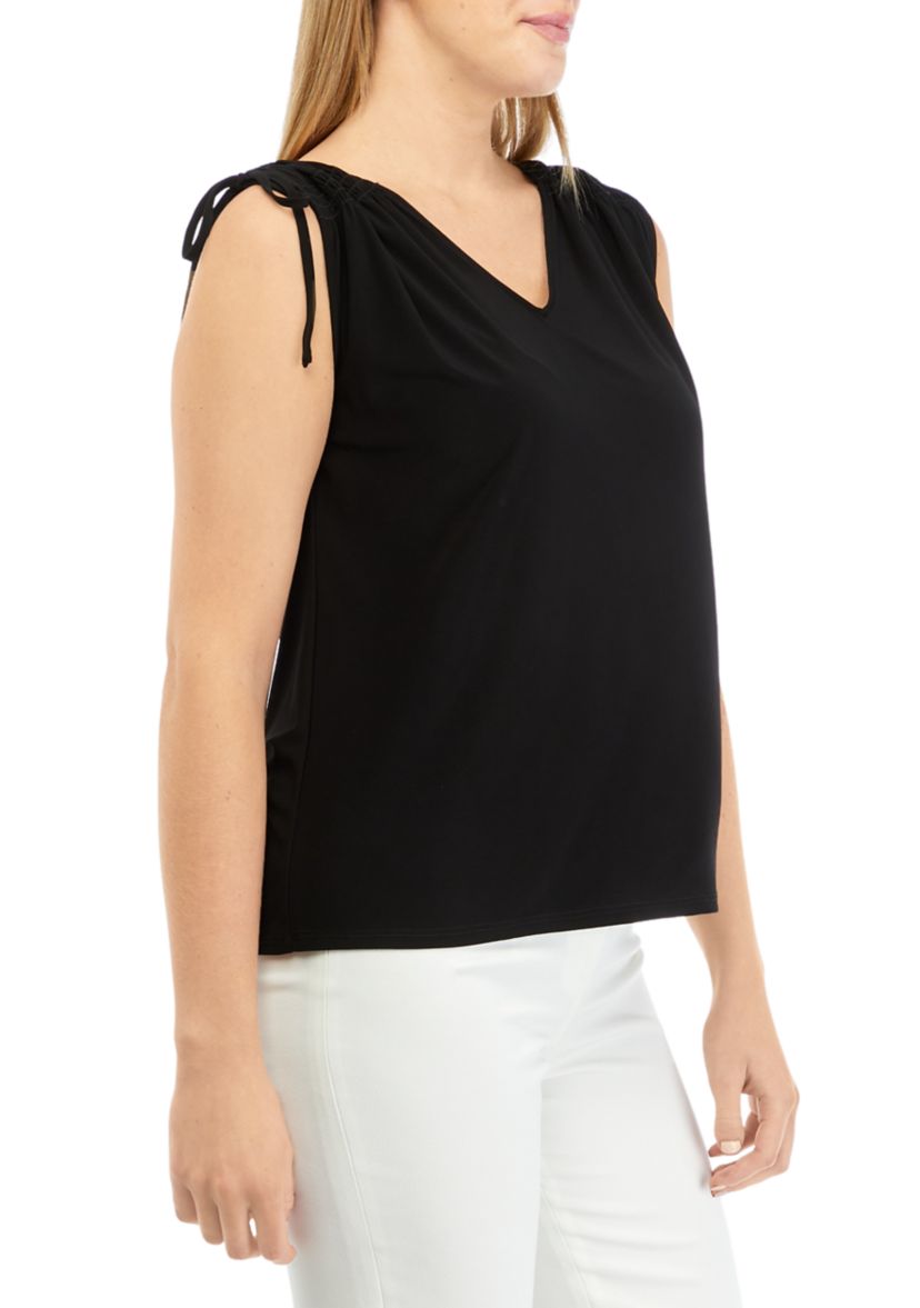 Womens Tie Shoulder V-Neck Top