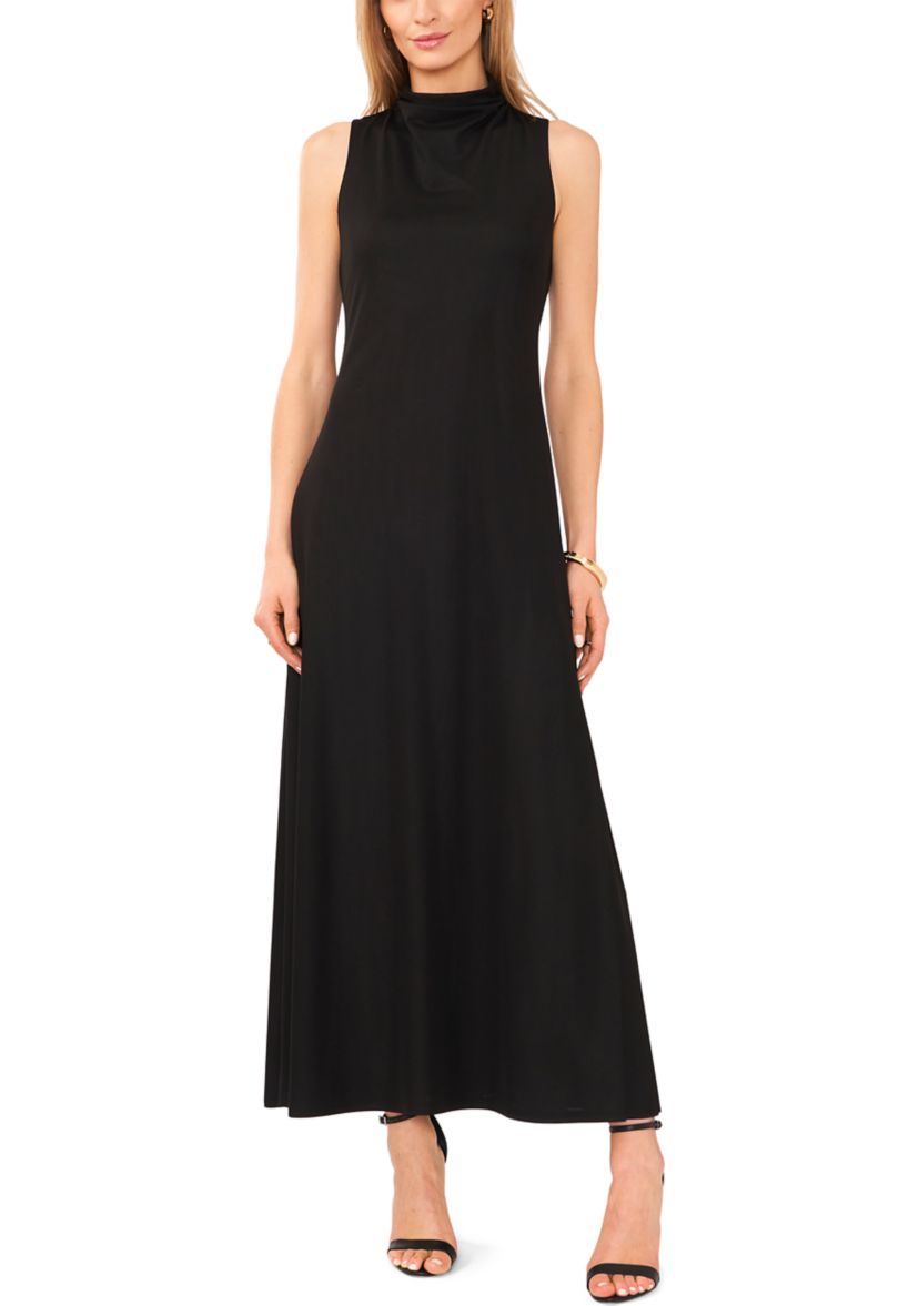 Womens Sleeveless High Neck Mesh Maxi Dress