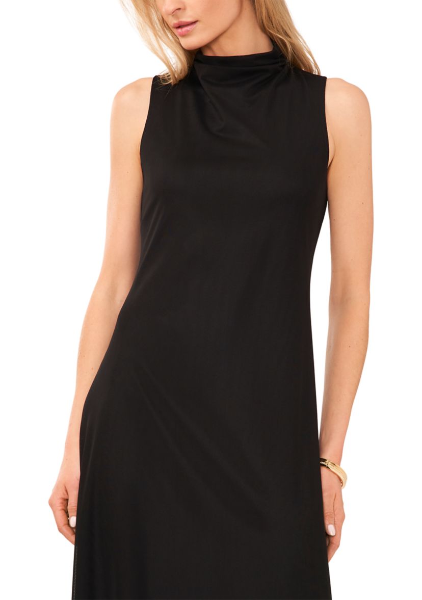 Womens Sleeveless High Neck Mesh Maxi Dress