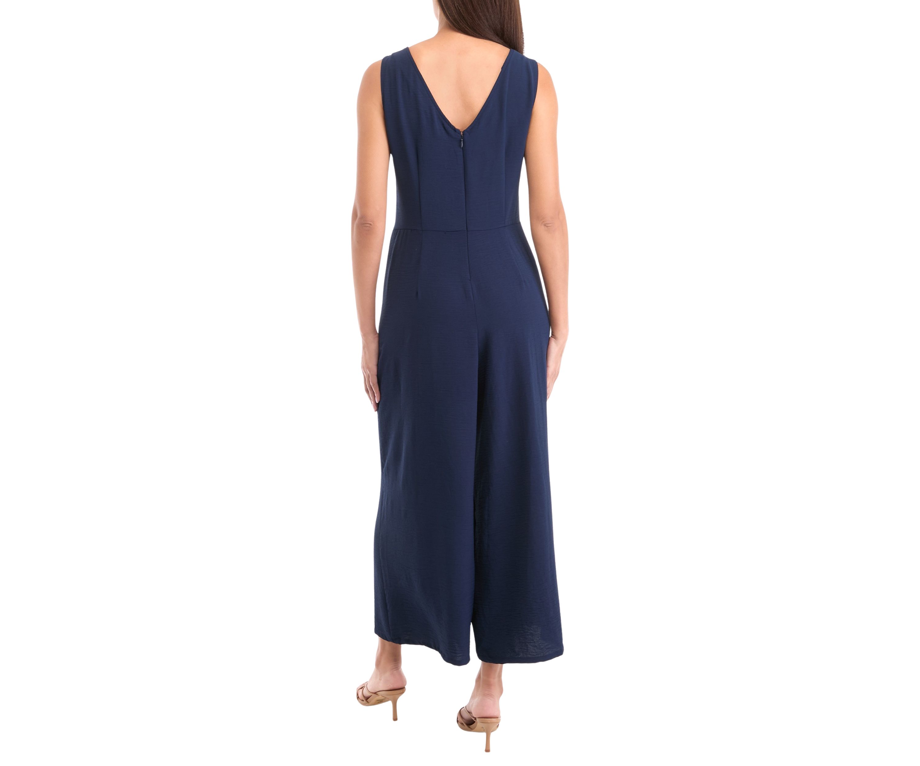 Womens Tie Waist V-Neck Jumpsuit 