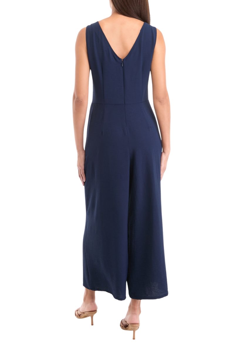 Womens Tie Waist V-Neck Jumpsuit 