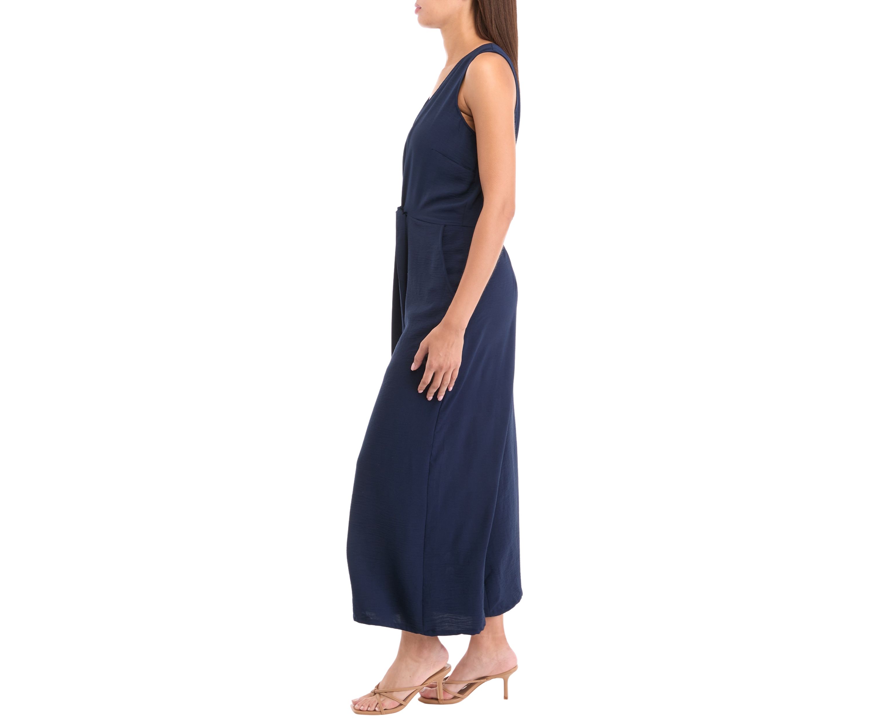 Womens Tie Waist V-Neck Jumpsuit 