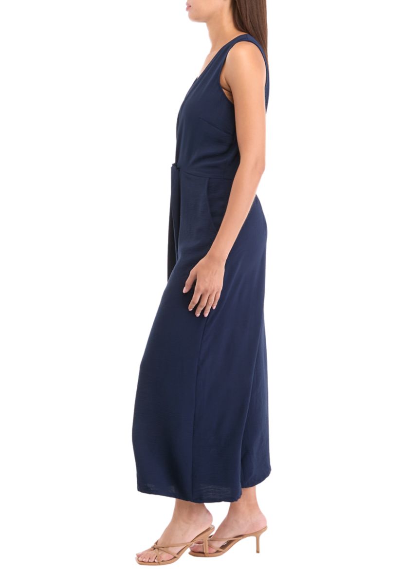 Womens Tie Waist V-Neck Jumpsuit 
