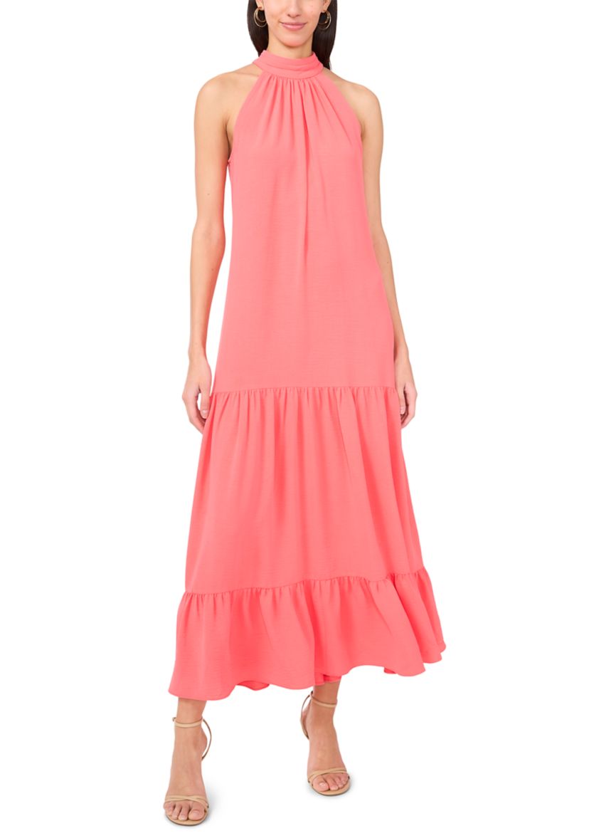 Vince Camuto Women's Solid Halter Challis Dress, Coral, Medium
