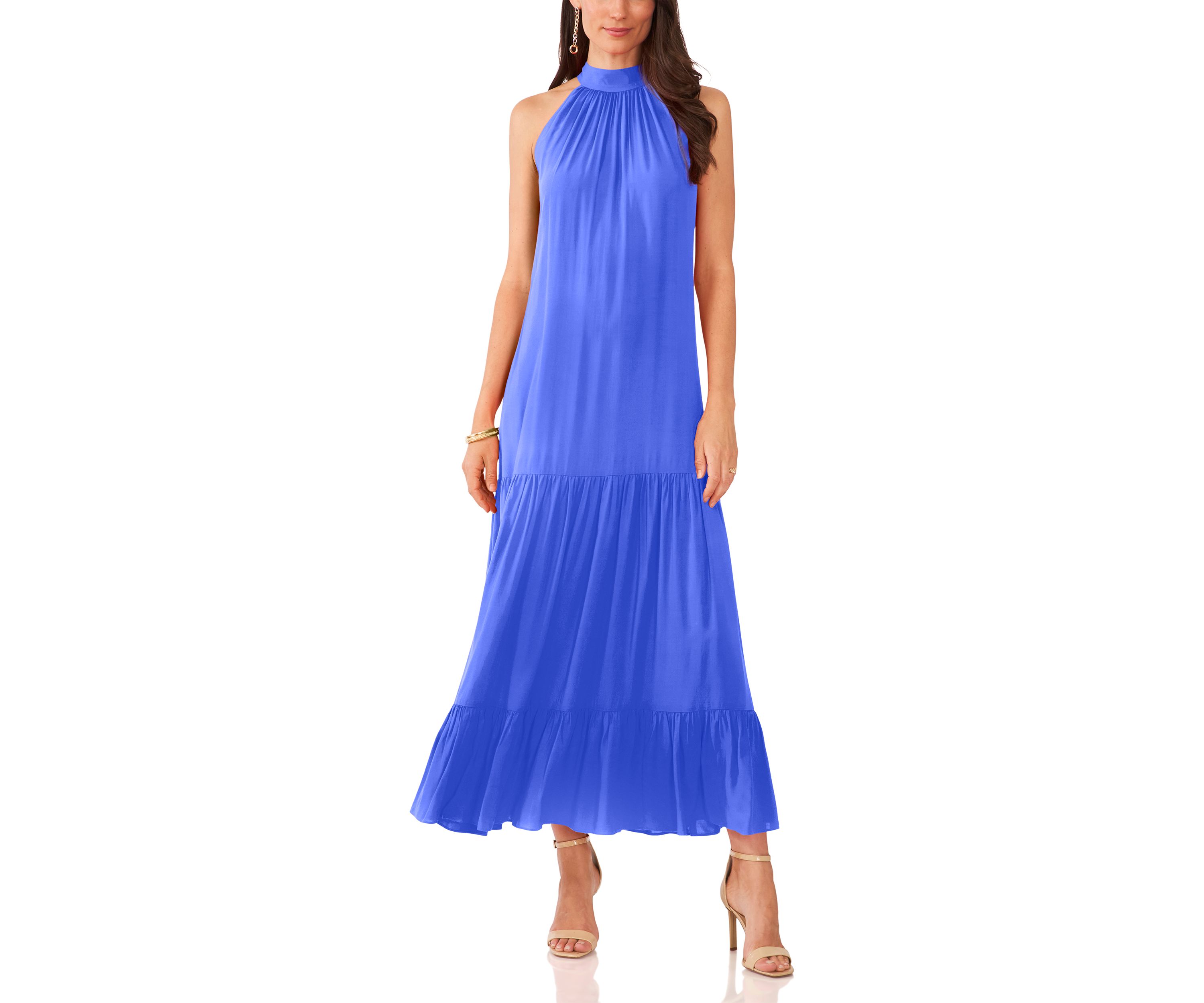 Womens Solid Halter Challis Dress