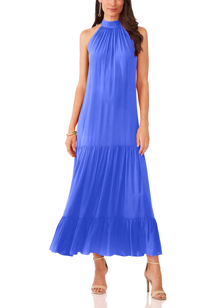 Womens Solid Halter Challis Dress