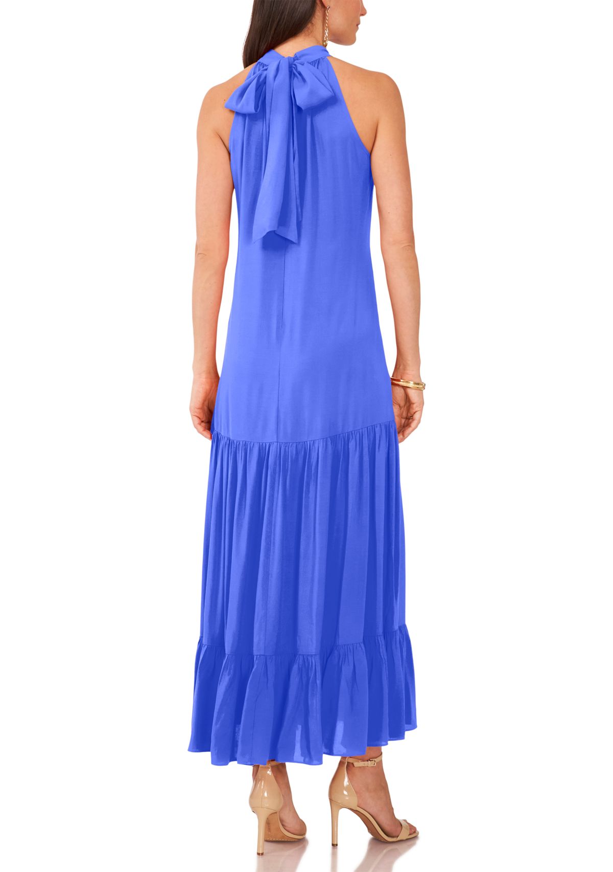 Womens Solid Halter Challis Dress