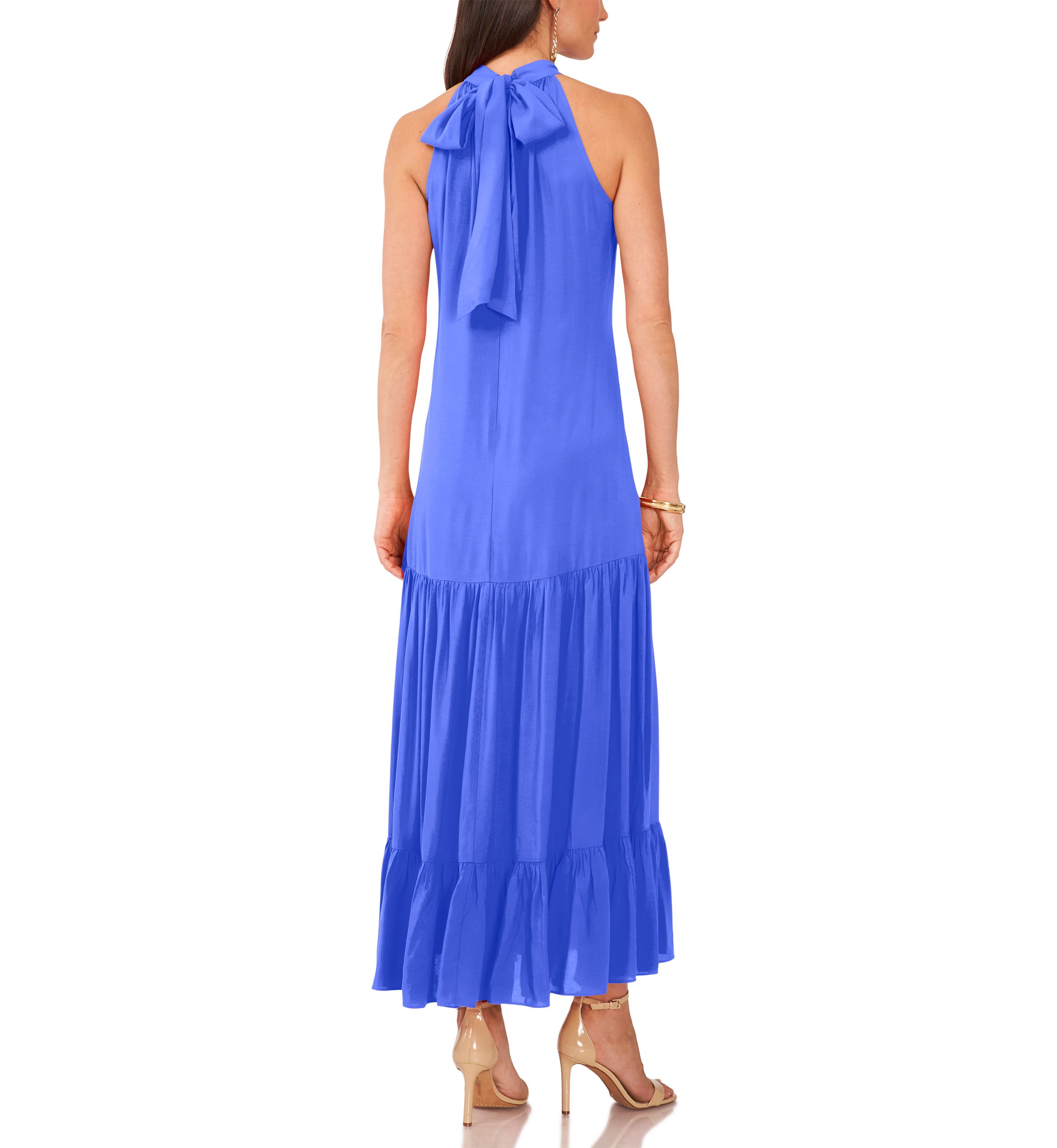 Womens Solid Halter Challis Dress