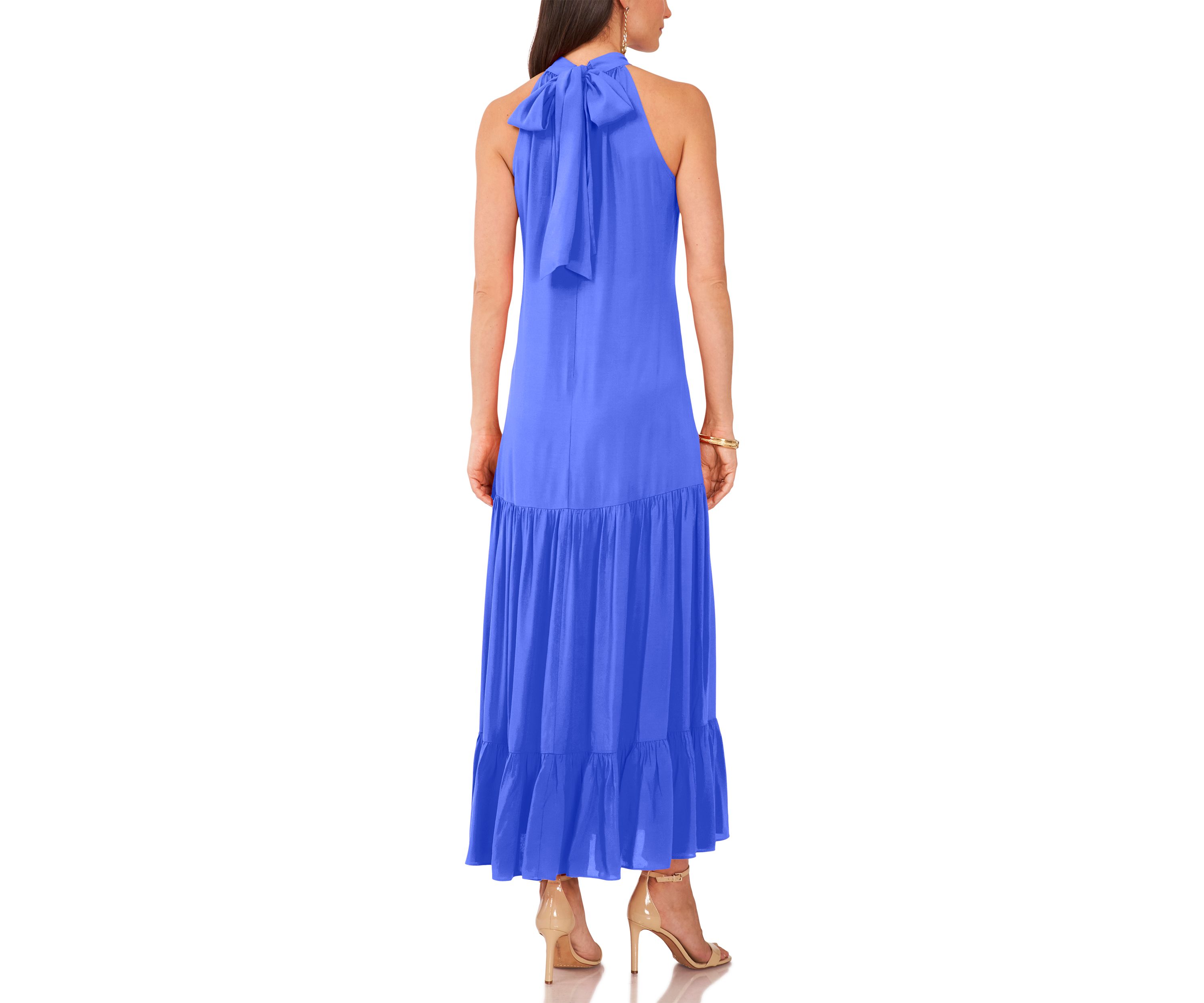 Womens Solid Halter Challis Dress