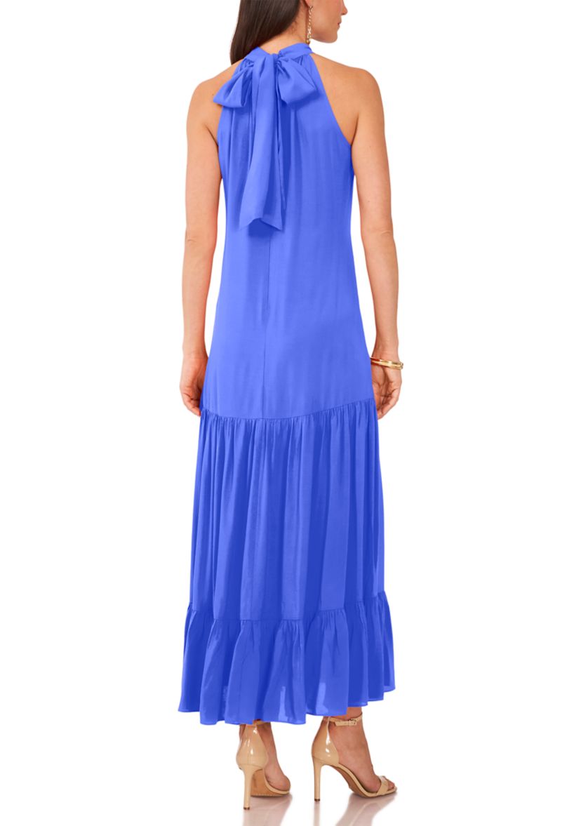 Womens Solid Halter Challis Dress