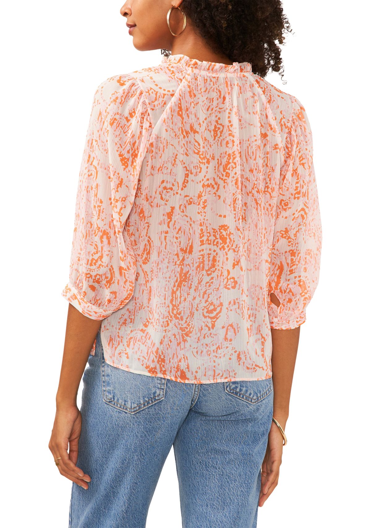 Womens 3/4 Sleeve Paisley Split Neck Blouse