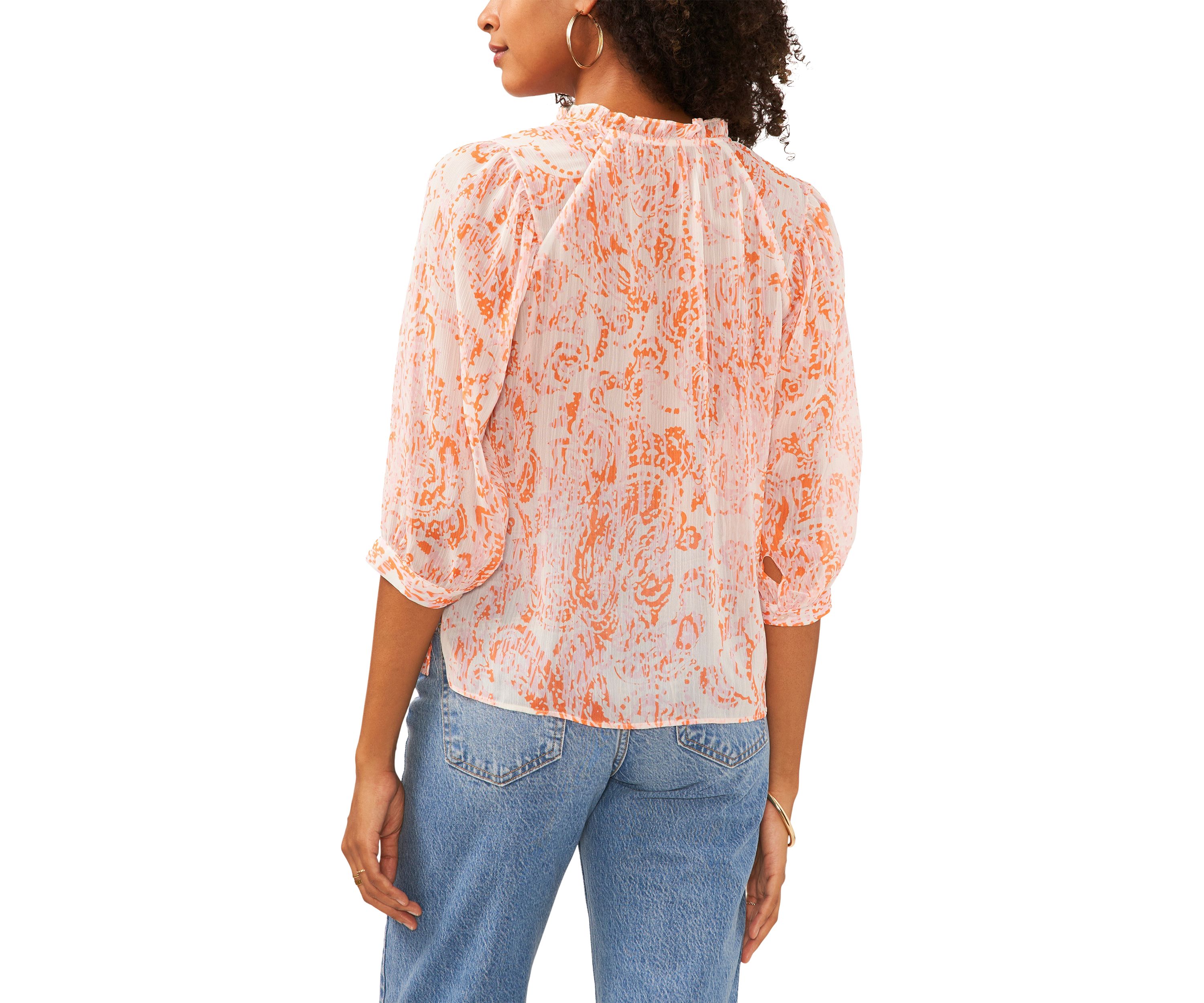Womens 3/4 Sleeve Paisley Split Neck Blouse