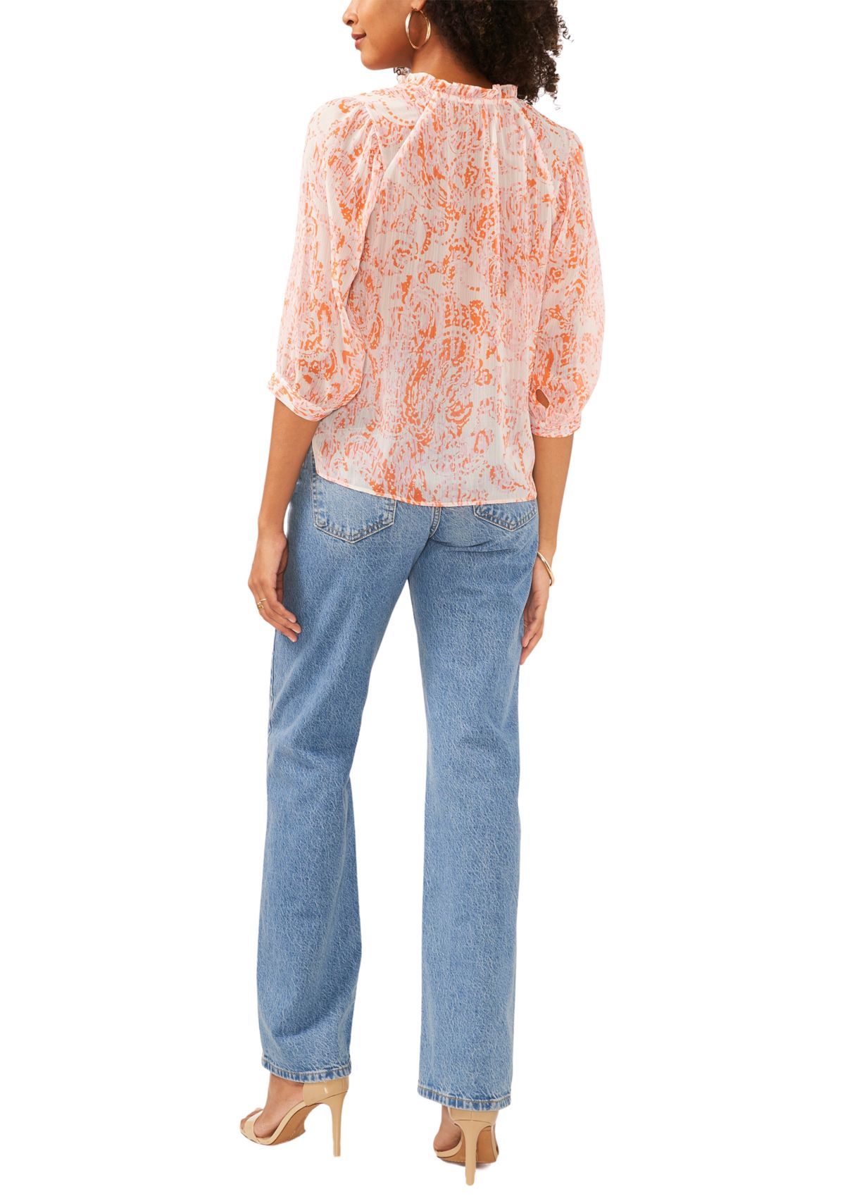 Womens 3/4 Sleeve Paisley Split Neck Blouse