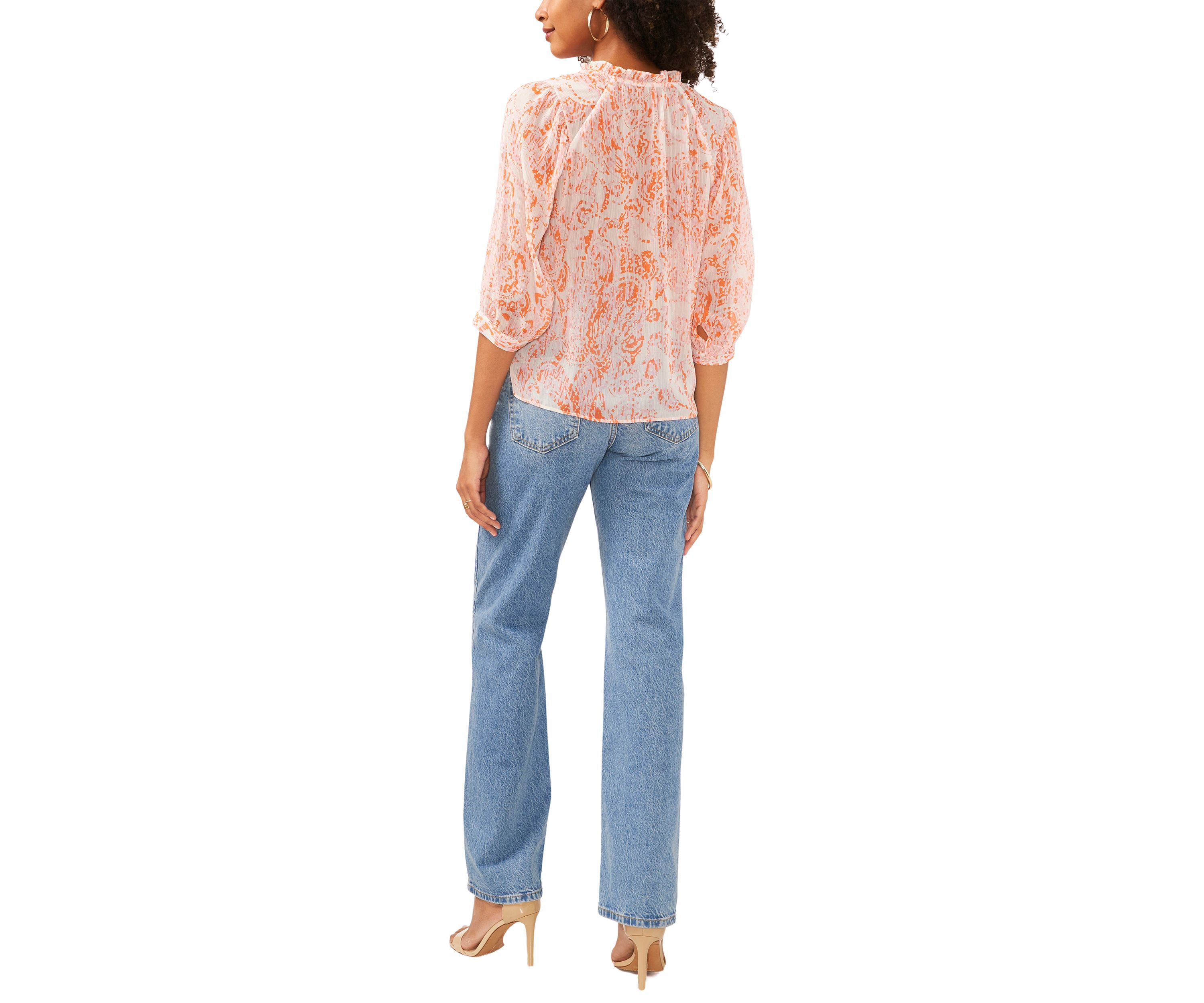 Womens 3/4 Sleeve Paisley Split Neck Blouse
