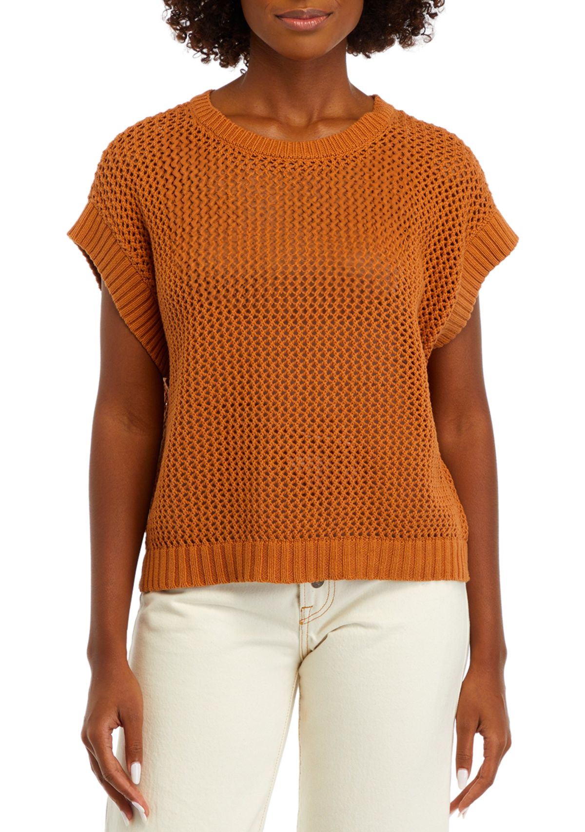 Womens Short Drop Shoulder Open Stitch Sweater 