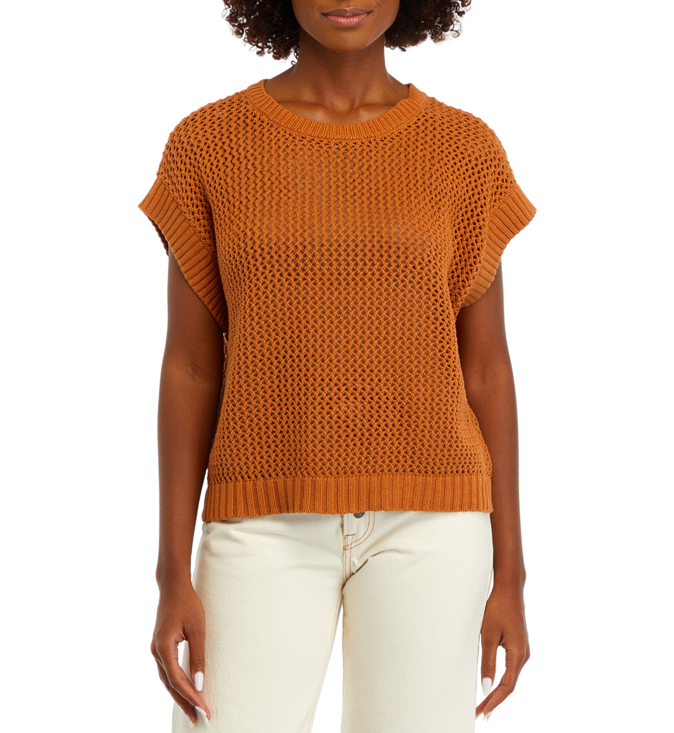 Womens Short Drop Shoulder Open Stitch Sweater 