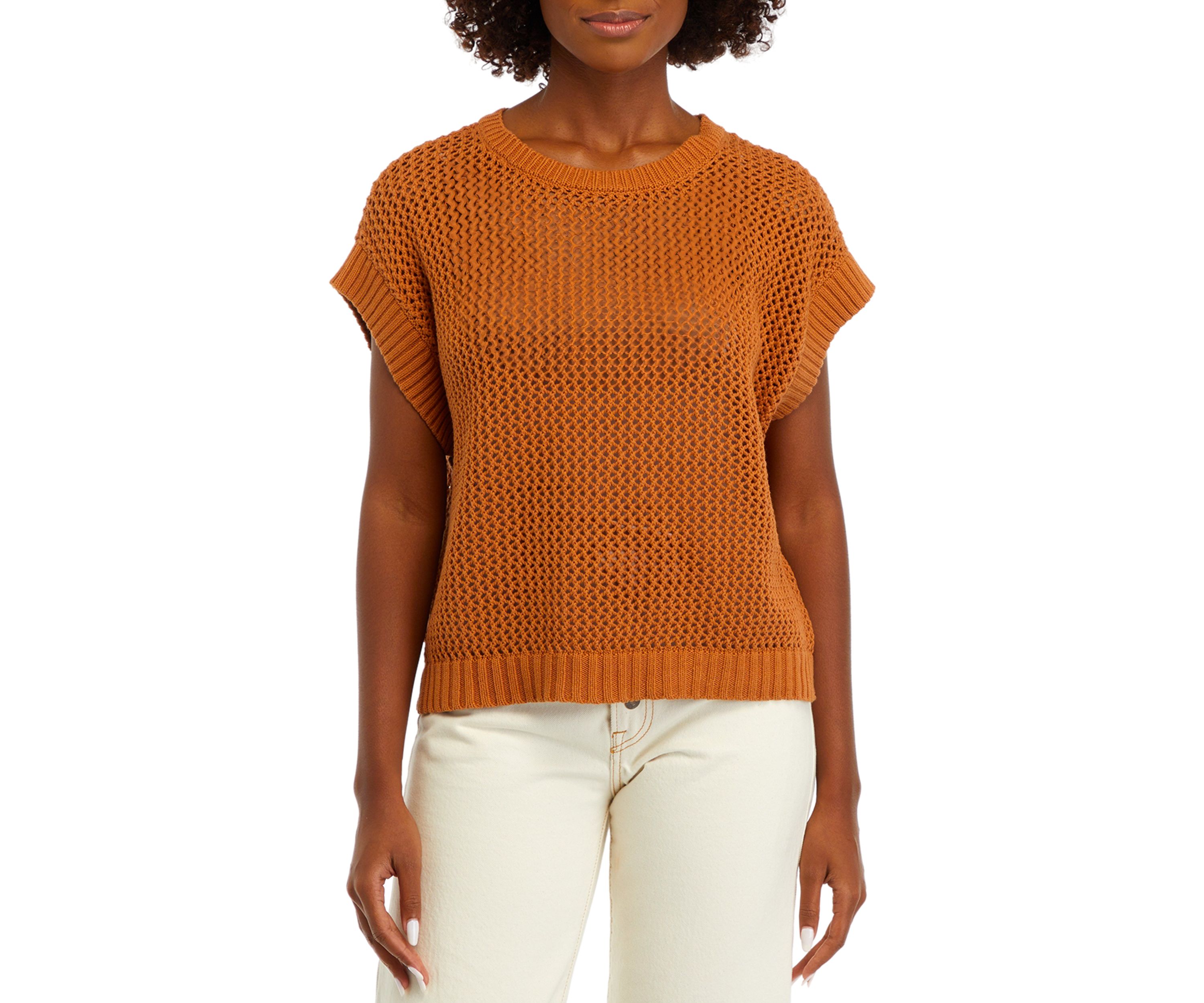 Womens Short Drop Shoulder Open Stitch Sweater 