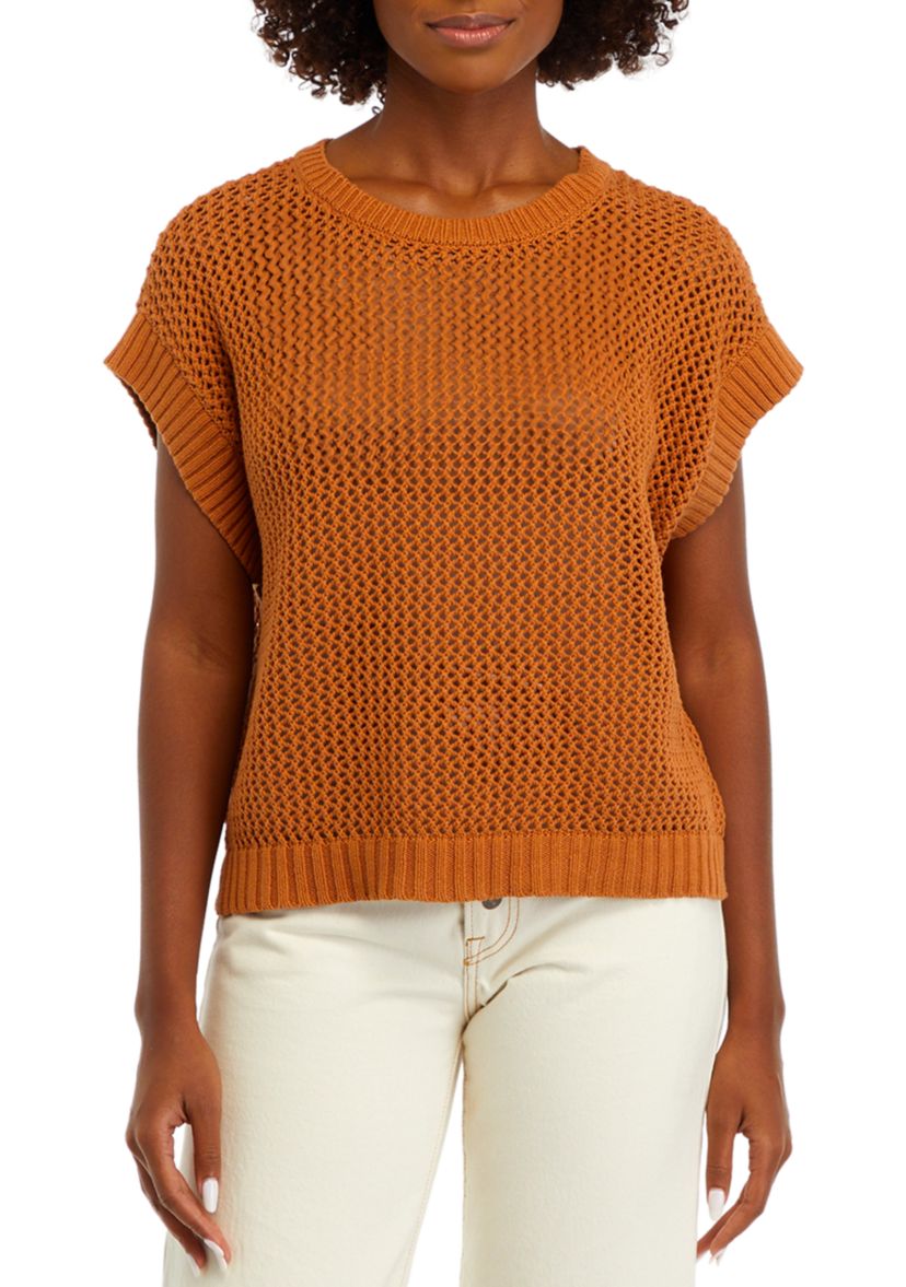 Womens Short Drop Shoulder Open Stitch Sweater 