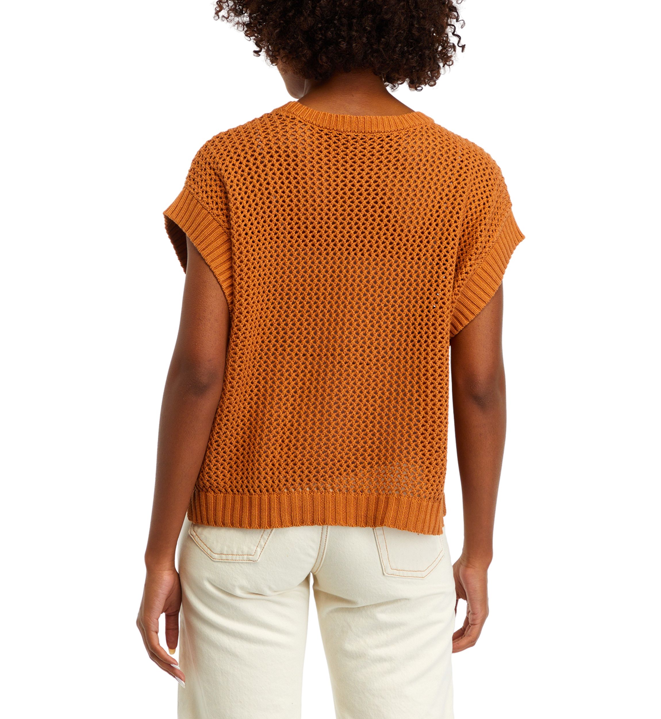 Womens Short Drop Shoulder Open Stitch Sweater 