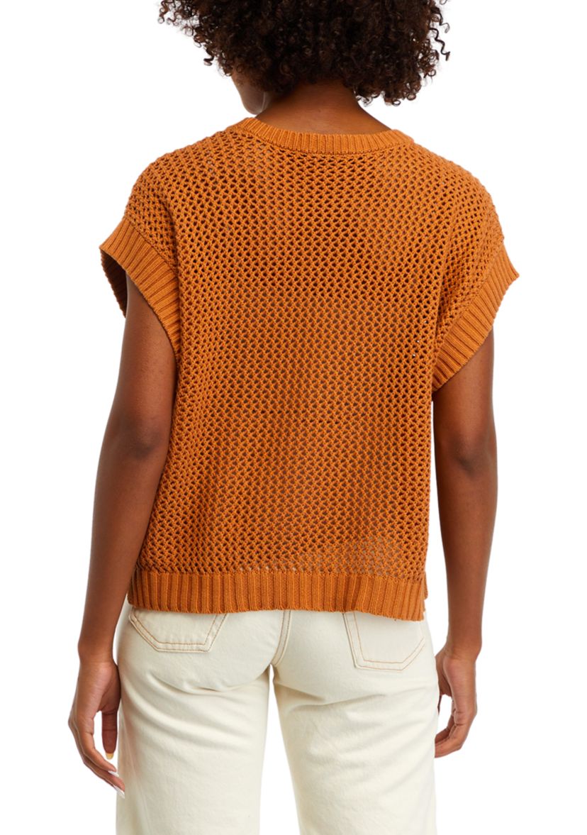 Womens Short Drop Shoulder Open Stitch Sweater 