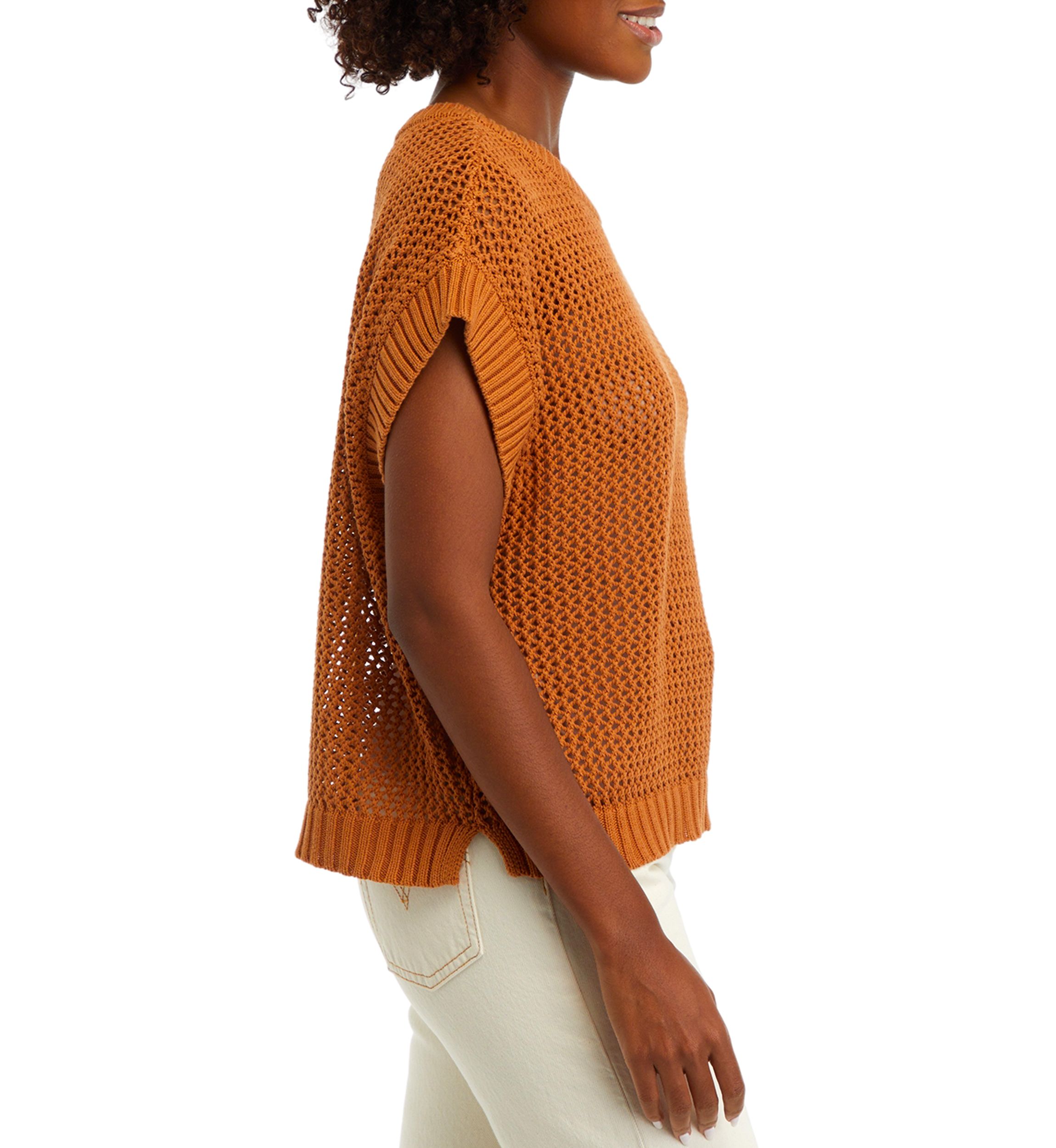 Womens Short Drop Shoulder Open Stitch Sweater 