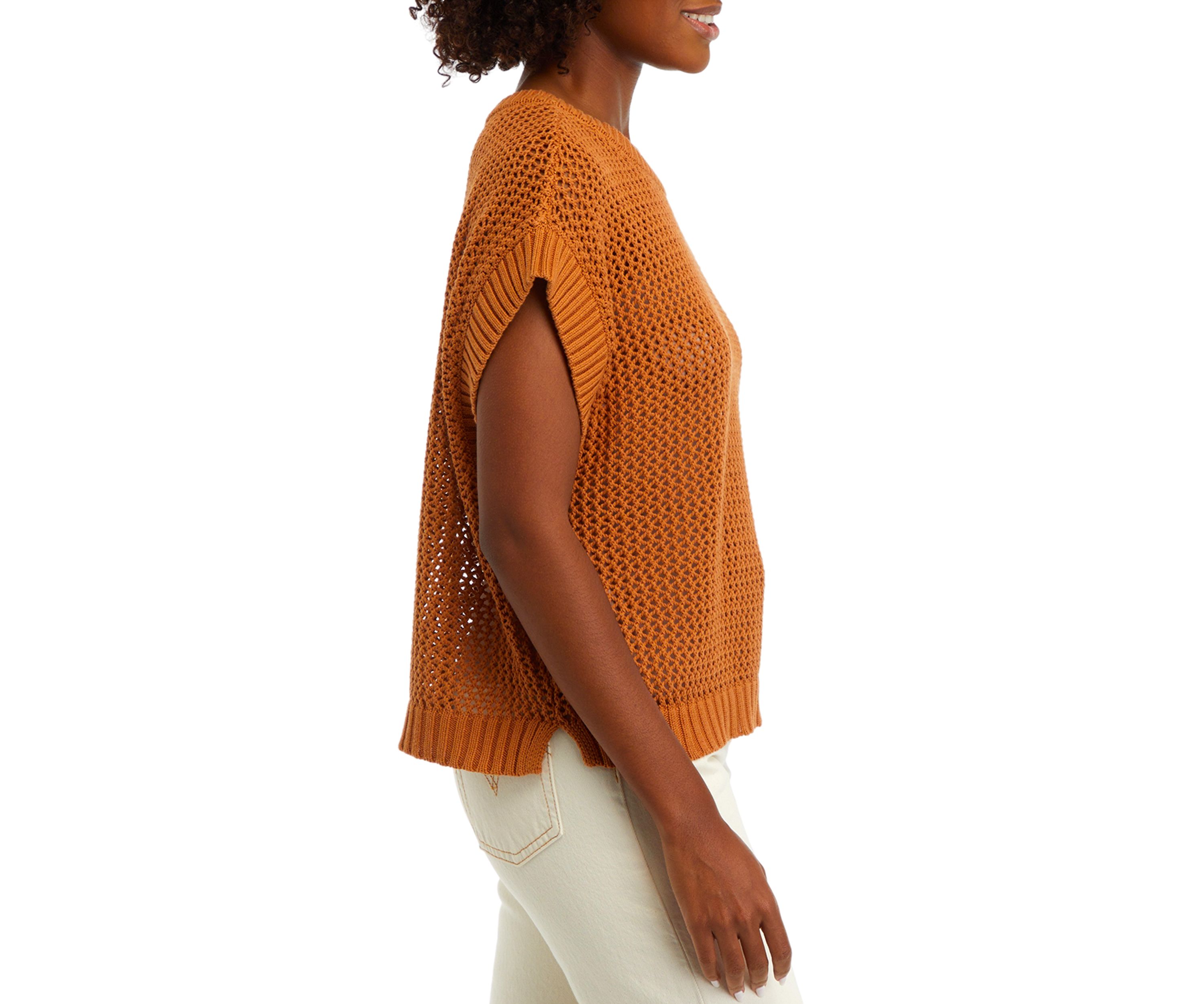 Womens Short Drop Shoulder Open Stitch Sweater 