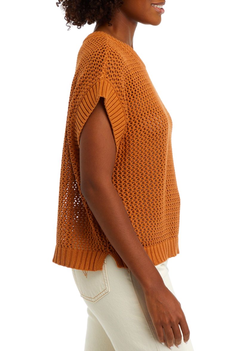 Womens Short Drop Shoulder Open Stitch Sweater 